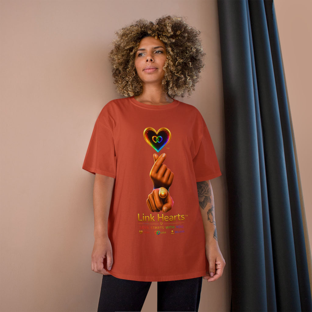Link Hearts™ T-Shirt — Rainbow Finger Heart Love Graphic Tee