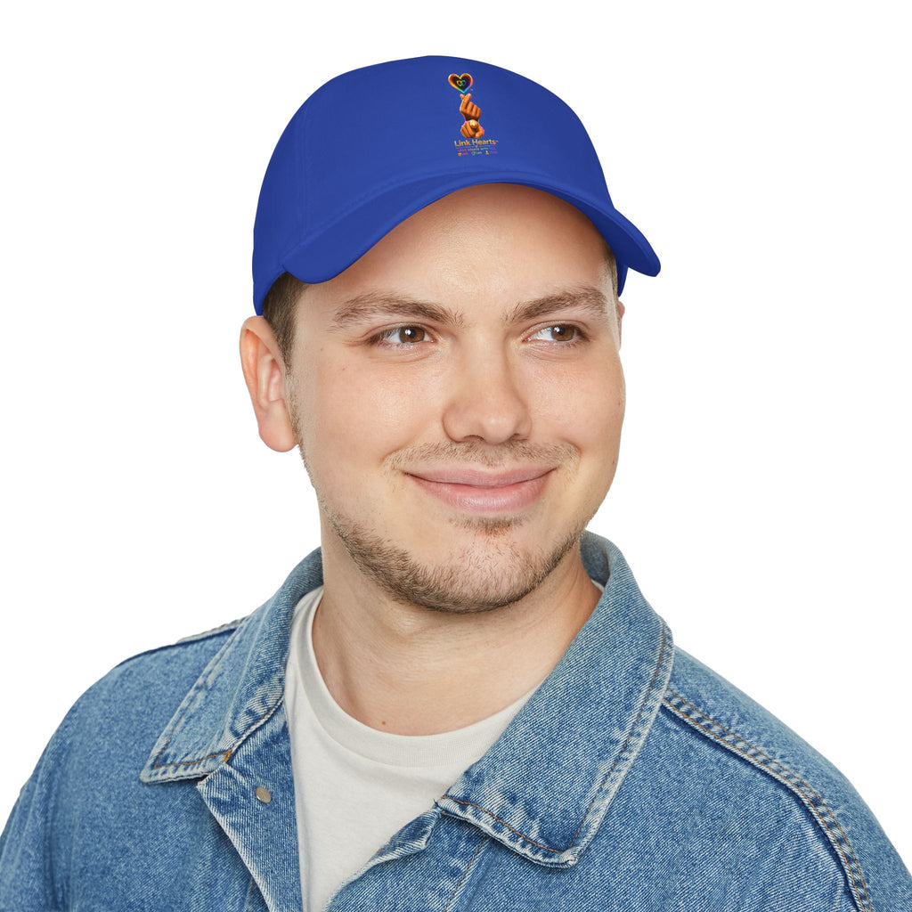 Link Hearts™ — 'Little Hearts' Rainbow Finger Heart Logo Low Profile Baseball Cap — 'Little Hearts' Rainbow Finger Heart Embroidered Cap