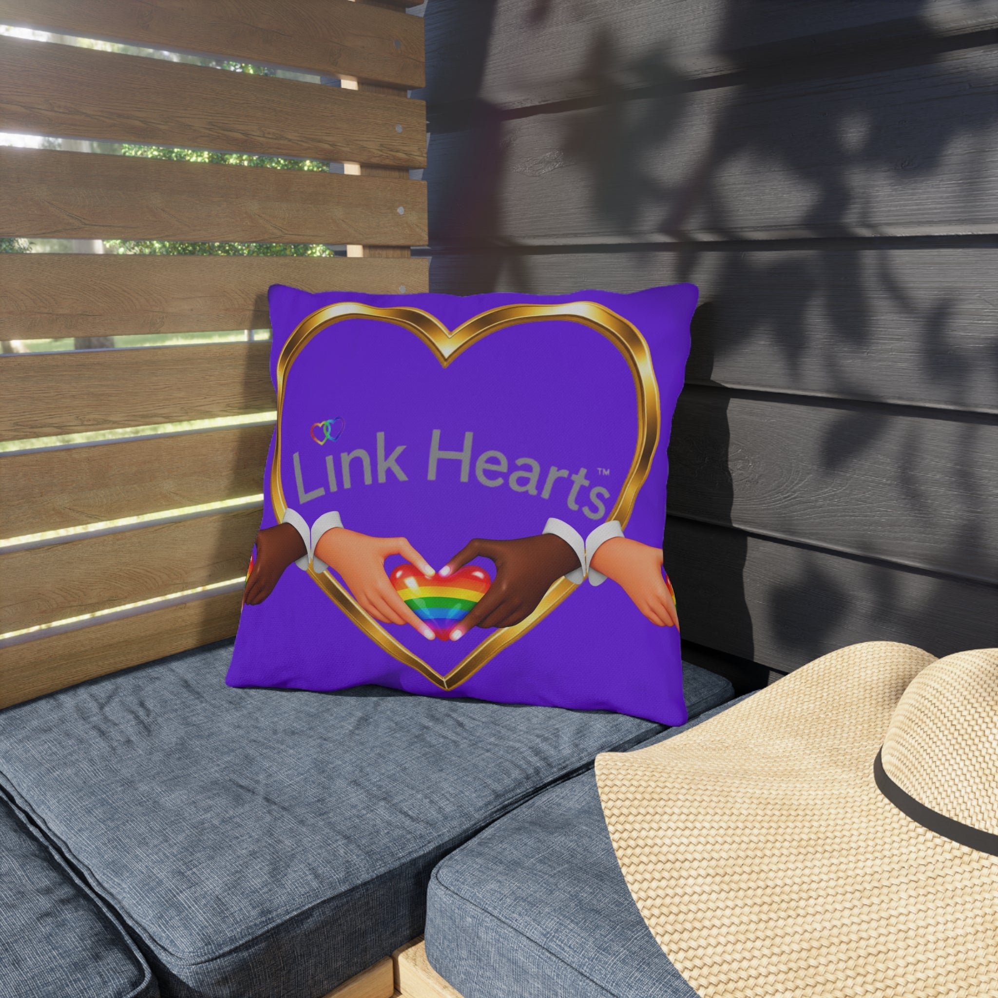 Outdoor Pillow — Link Hearts Rainbow Hands Decorative Cushion