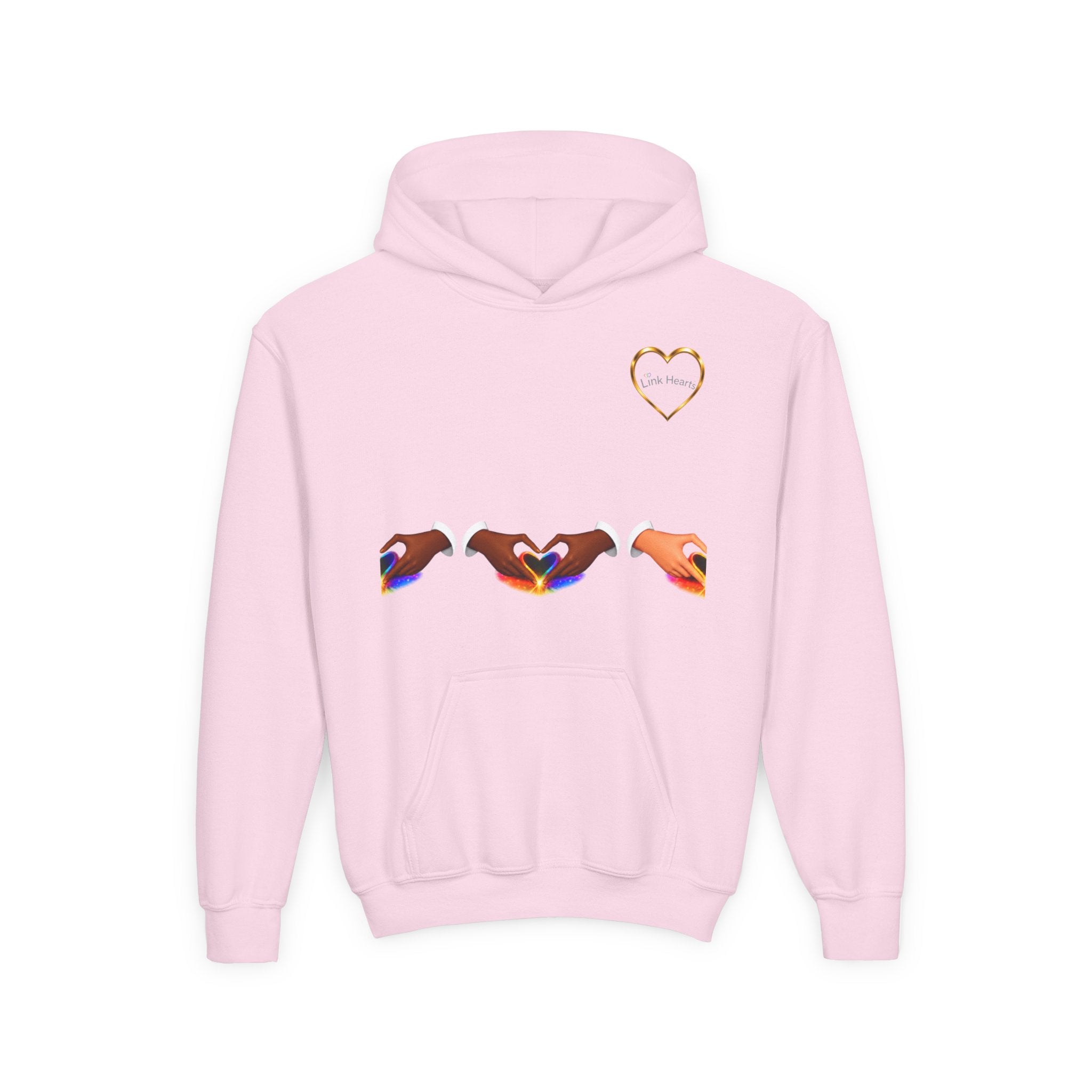 Youth Hoodie — Rainbow Heart Hands Design