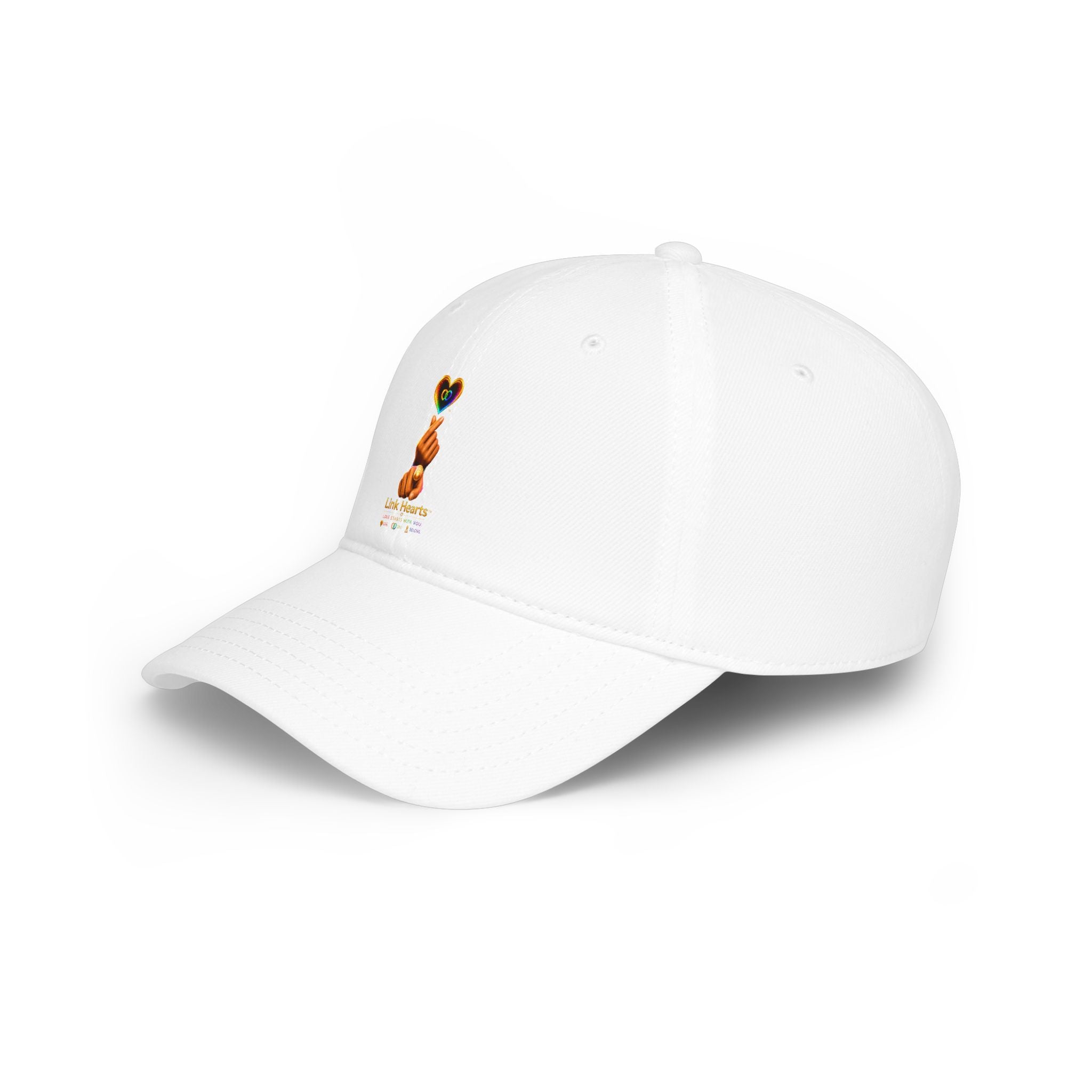 Link Hearts™ — 'Little Hearts' Rainbow Finger Heart Logo Low Profile Baseball Cap — 'Little Hearts' Rainbow Finger Heart Embroidered Cap