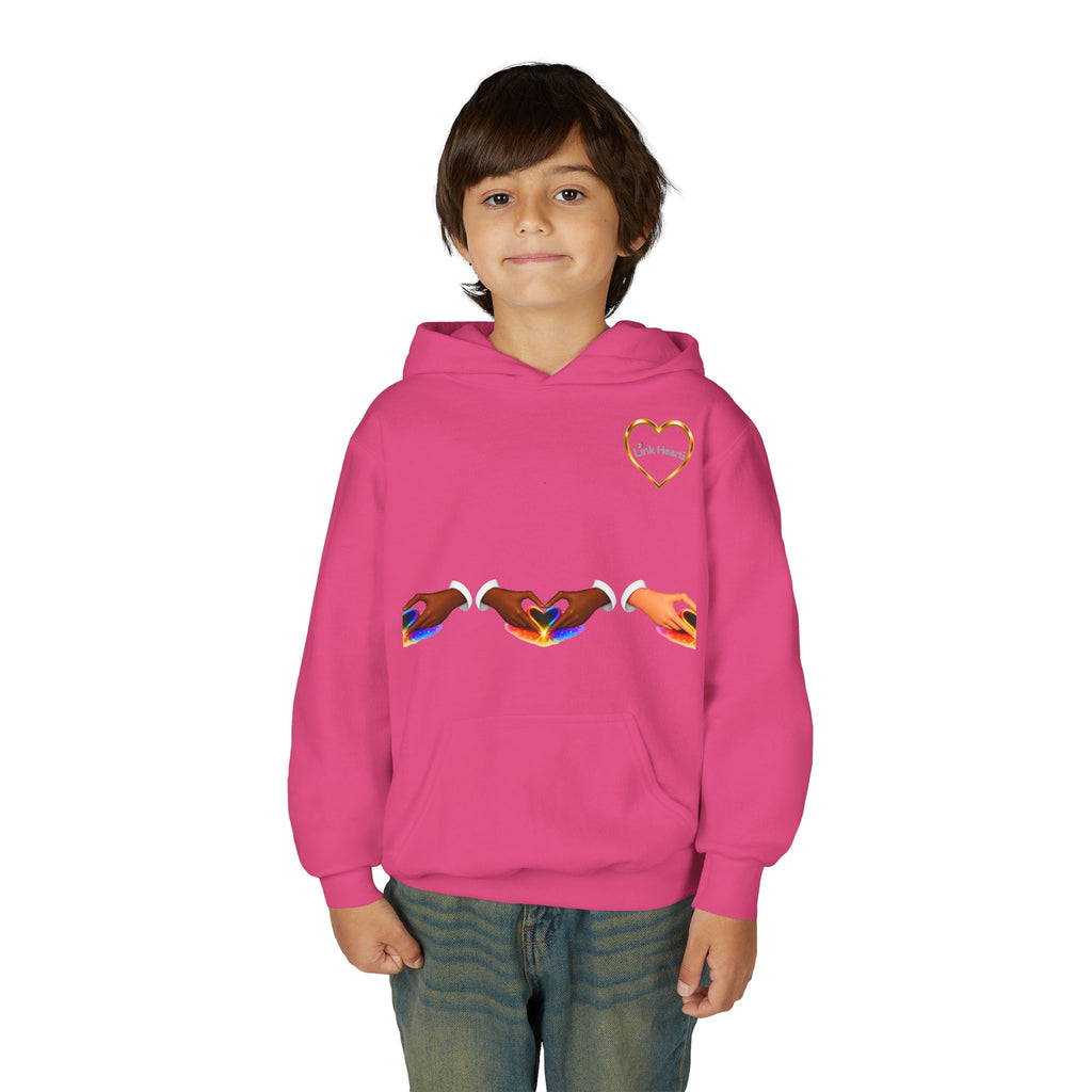 Youth Hoodie — Rainbow Heart Hands Design