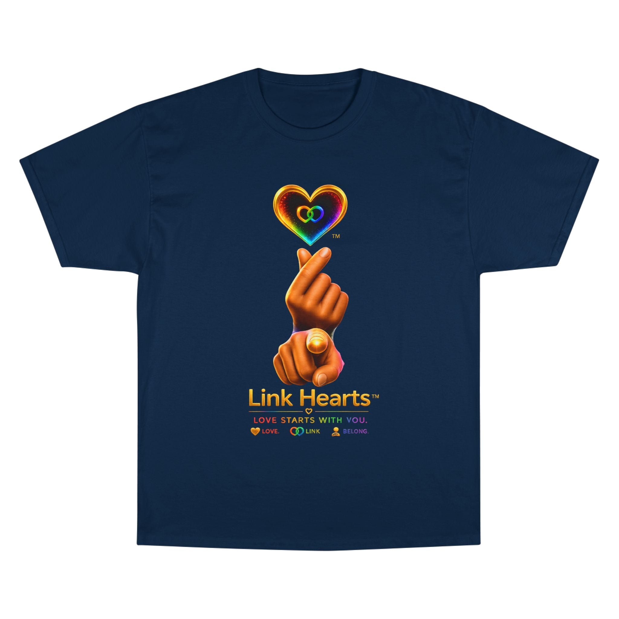 Link Hearts™ T-Shirt — Rainbow Finger Heart Love Graphic Tee