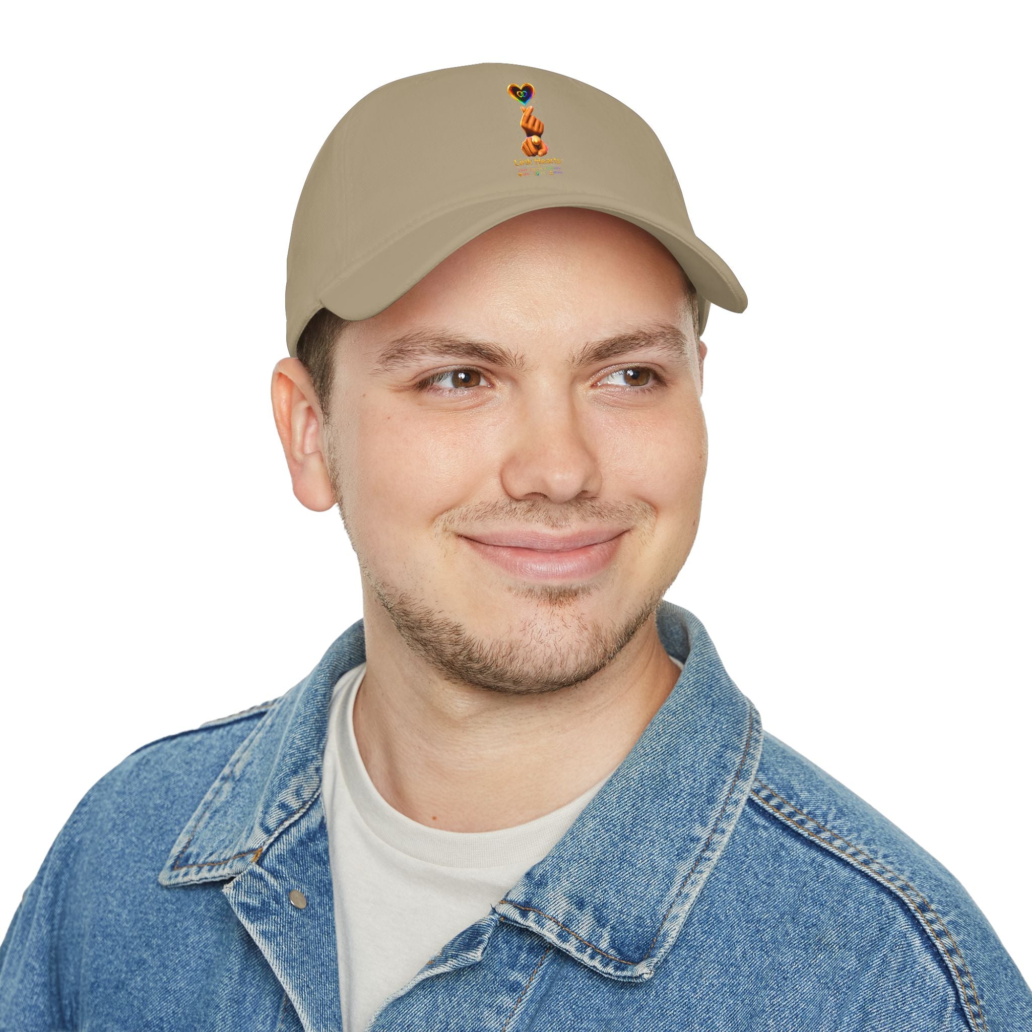 Link Hearts™ — 'Little Hearts' Rainbow Finger Heart Logo Low Profile Baseball Cap — 'Little Hearts' Rainbow Finger Heart Embroidered Cap
