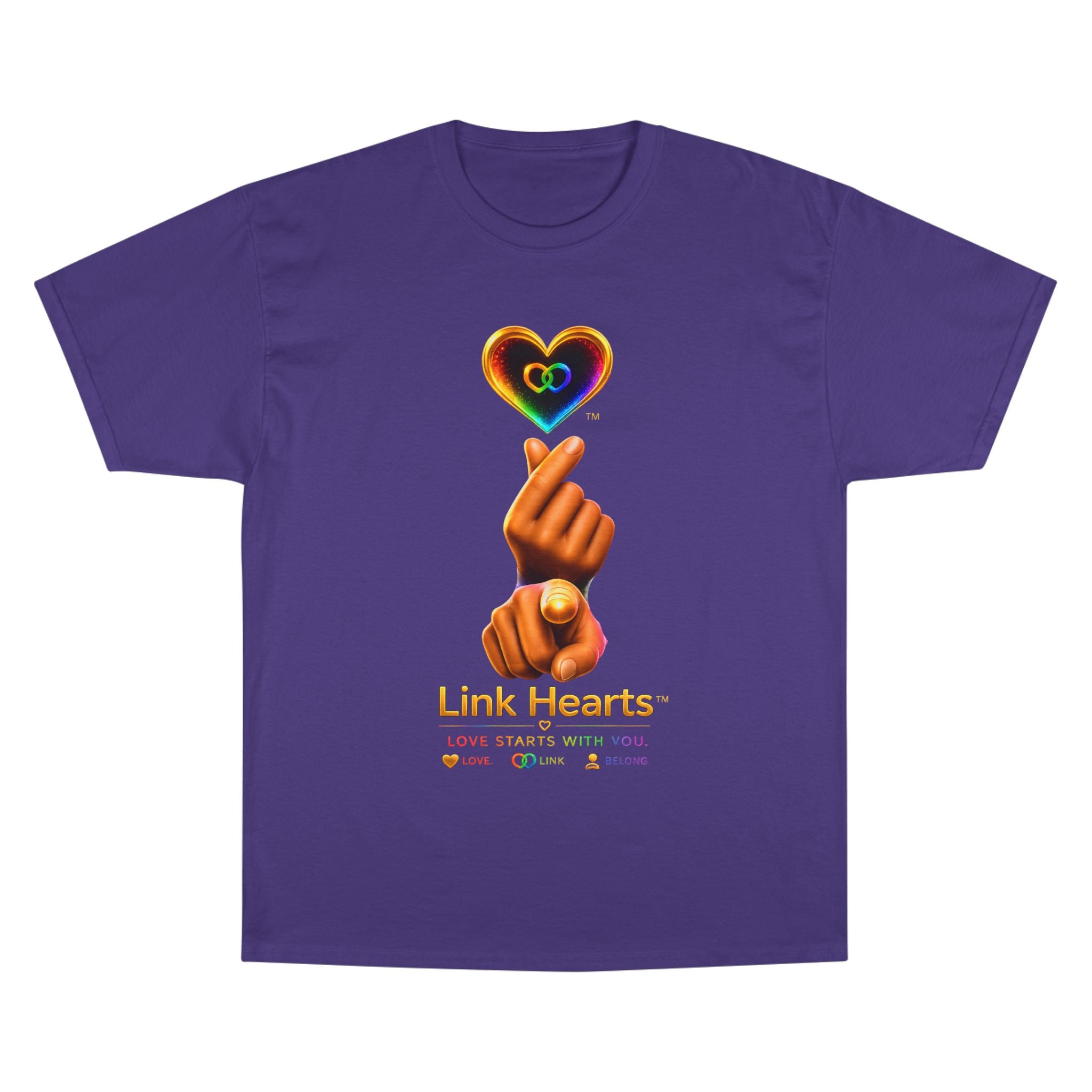 Link Hearts™ T-Shirt — Rainbow Finger Heart Love Graphic Tee