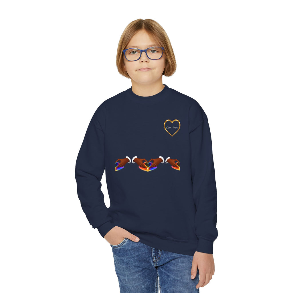 Link Hearts™ Youth Crewneck Sweatshirt — Heart Chain Graphic Pullover for Kids