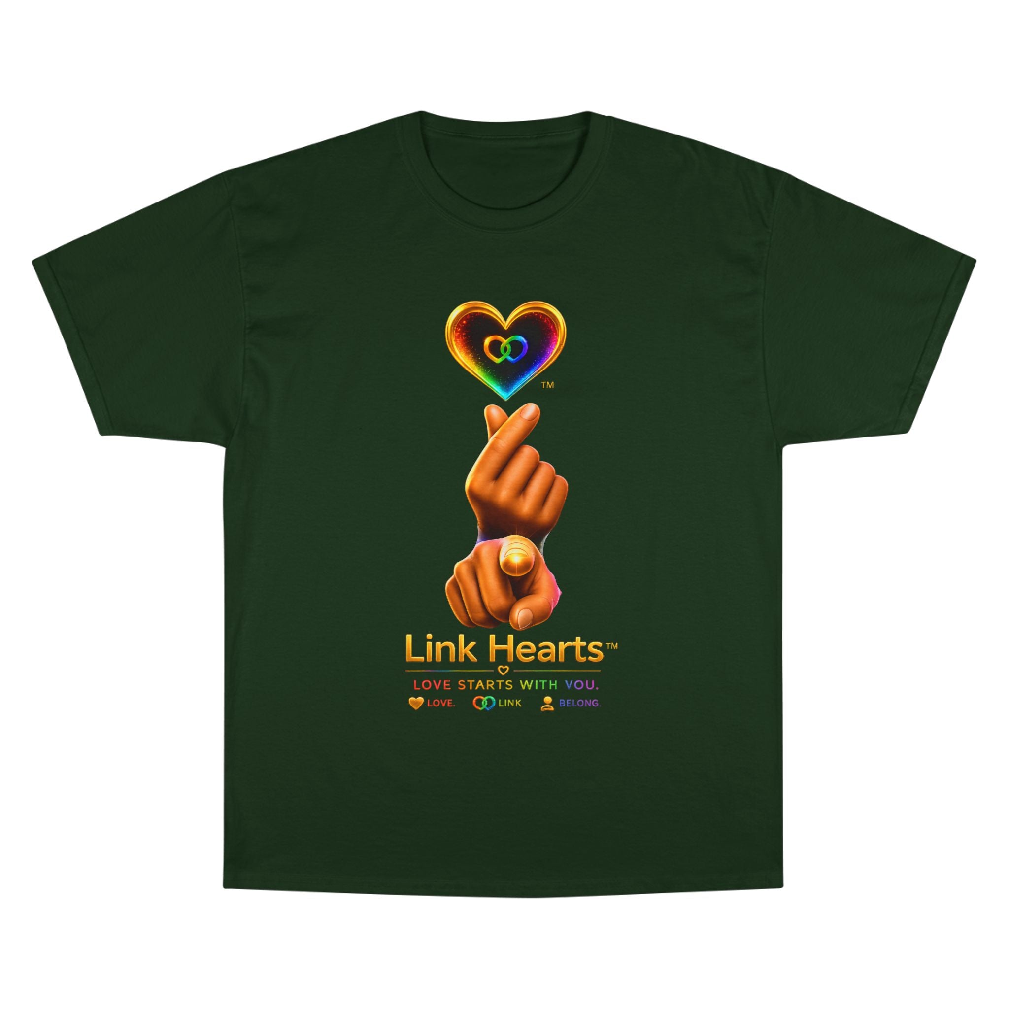 Link Hearts™ T-Shirt — Rainbow Finger Heart Love Graphic Tee