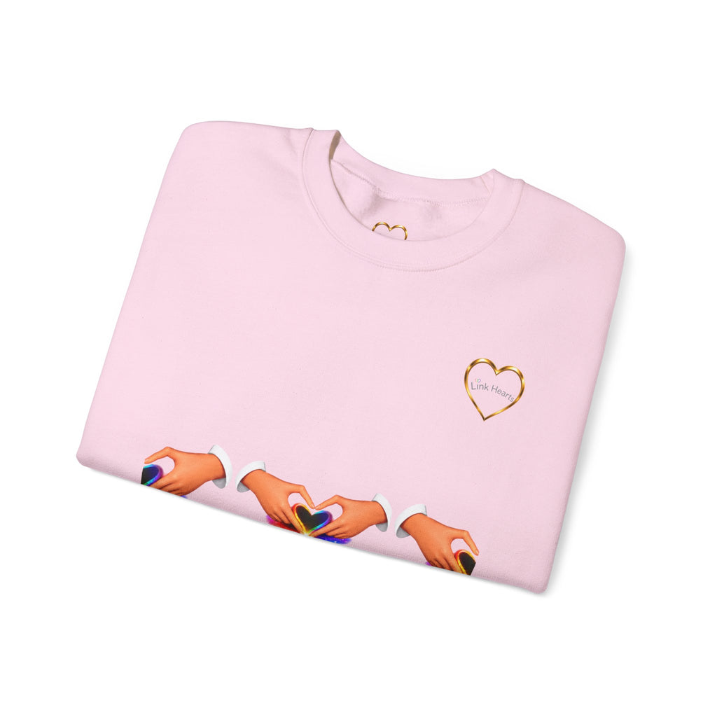 Heart Hands Crewneck Sweatshirt — Rainbow Heart Hand Gesture Pullover