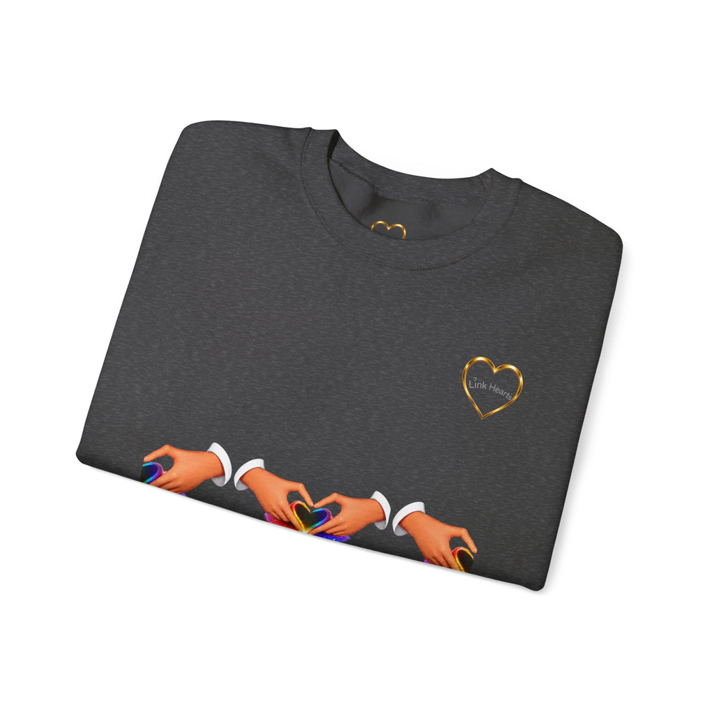 Heart Hands Crewneck Sweatshirt — Rainbow Heart Hand Gesture Pullover