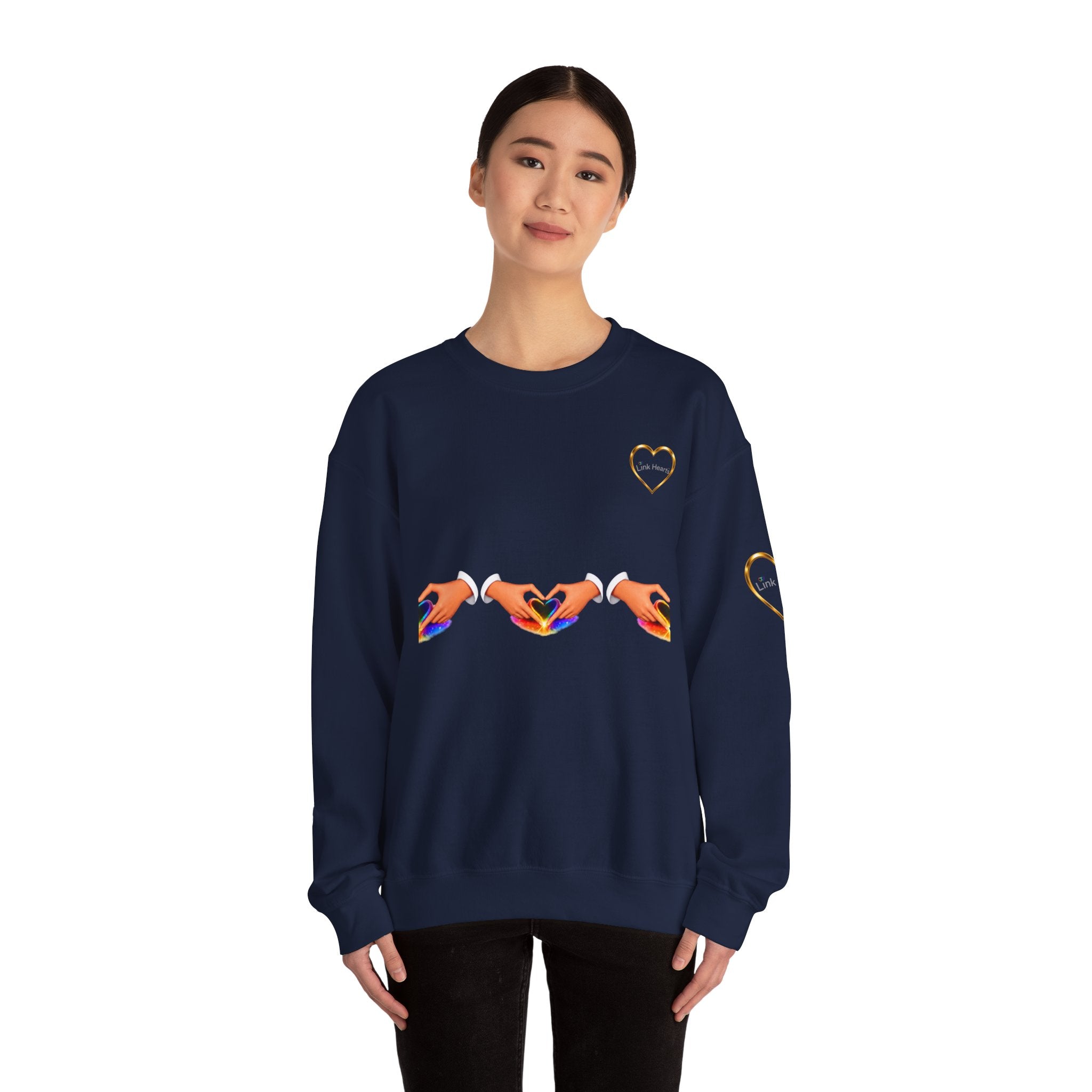 Heart Hands Crewneck Sweatshirt — Rainbow Heart Hand Gesture Pullover