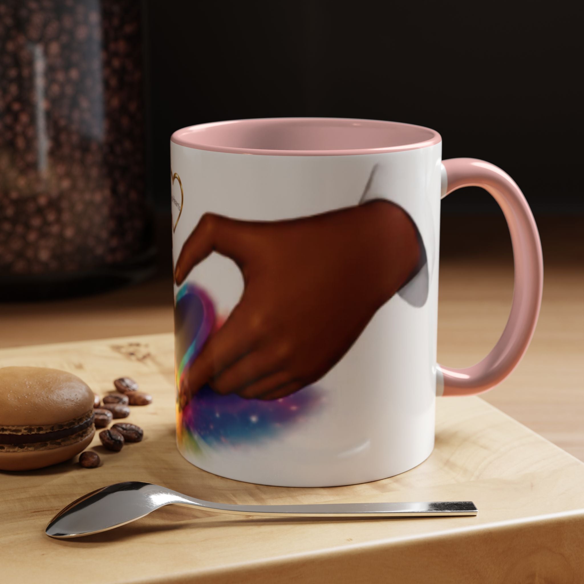 Link Hearts™ Unity Heart Mug. Rainbow Heart Hands Coffee Cup (Love & Unity)