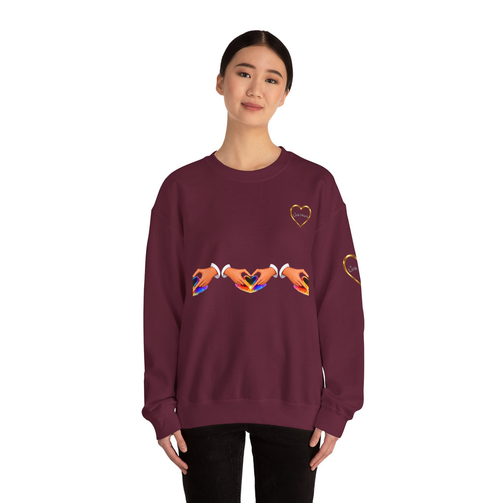 Heart Hands Crewneck Sweatshirt — Rainbow Heart Hand Gesture Pullover