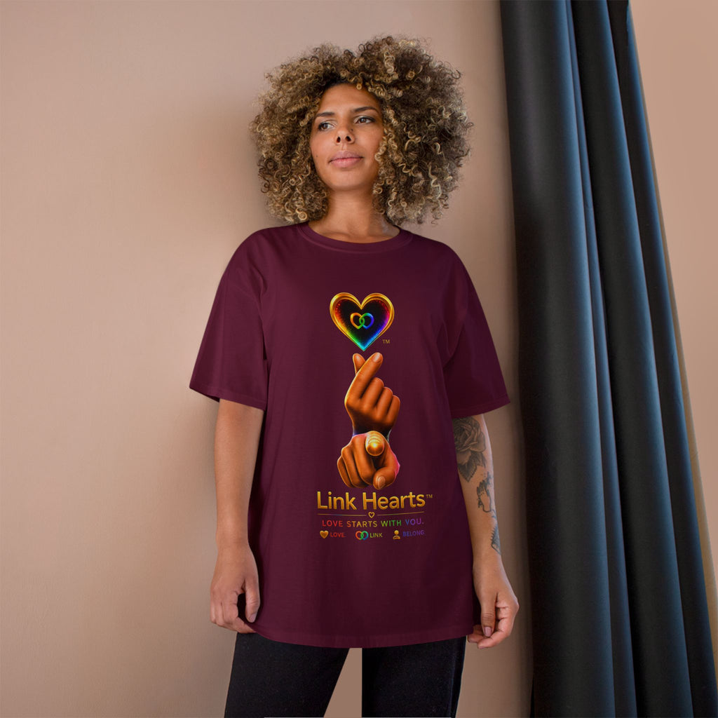 Link Hearts™ T-Shirt — Rainbow Finger Heart Love Graphic Tee