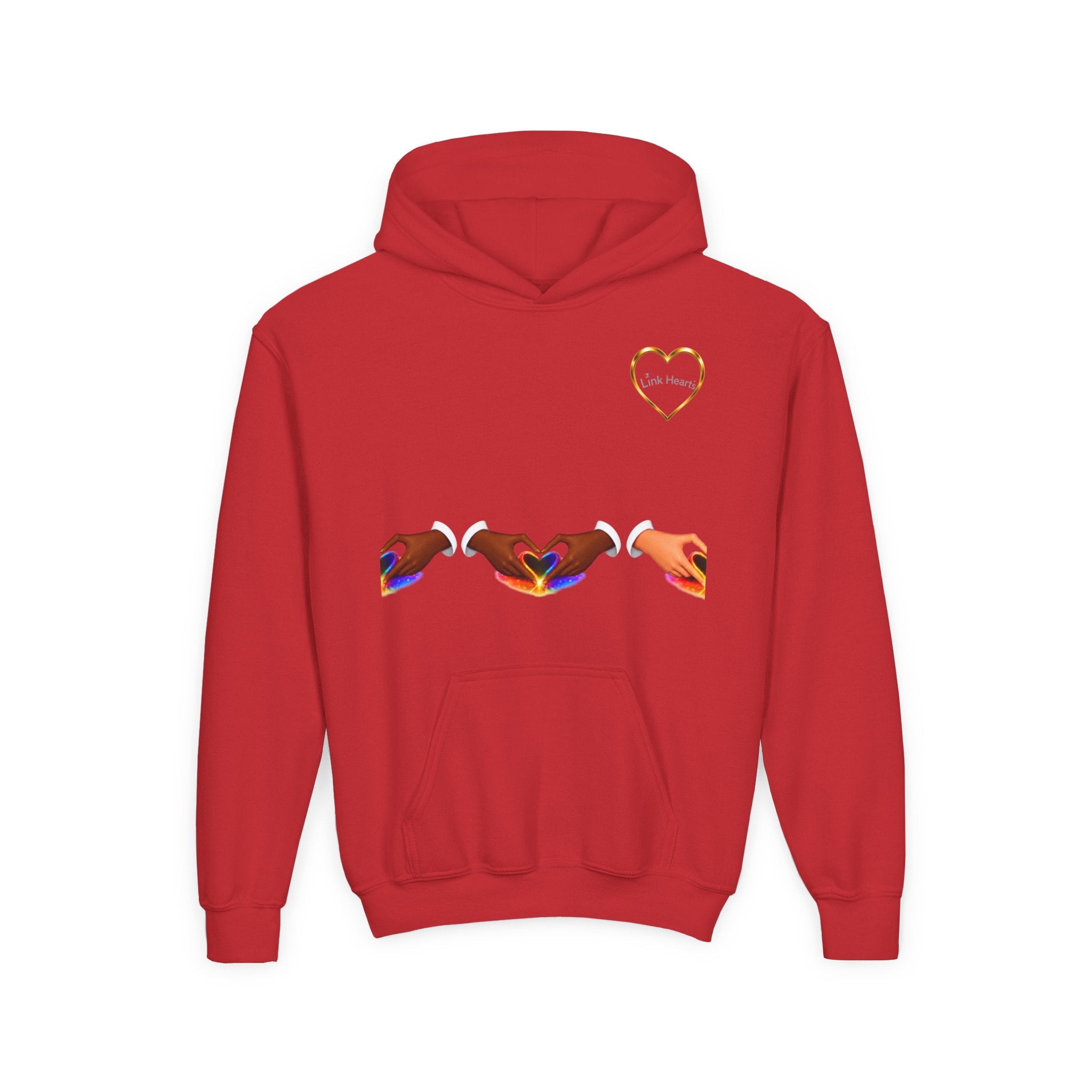 Youth Hoodie — Rainbow Heart Hands Design