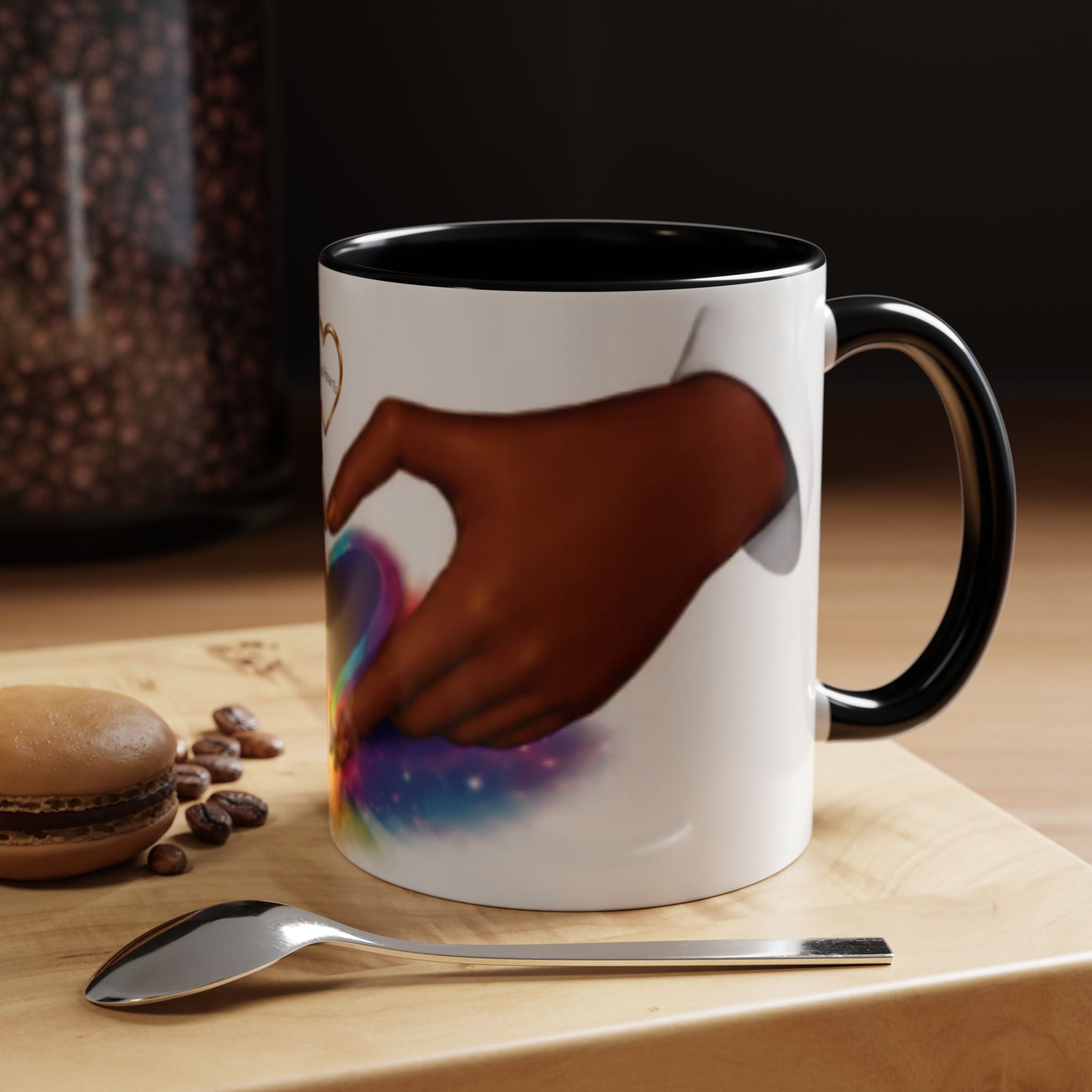 Link Hearts™ Unity Heart Mug. Rainbow Heart Hands Coffee Cup (Love & Unity)