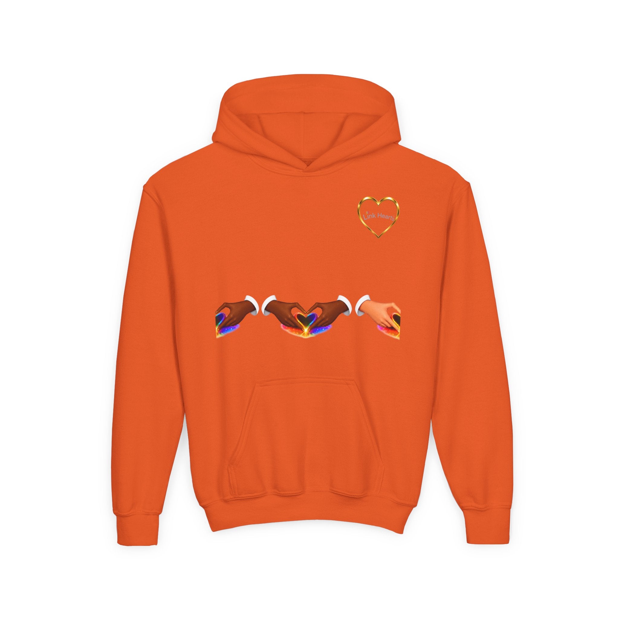Youth Hoodie — Rainbow Heart Hands Design