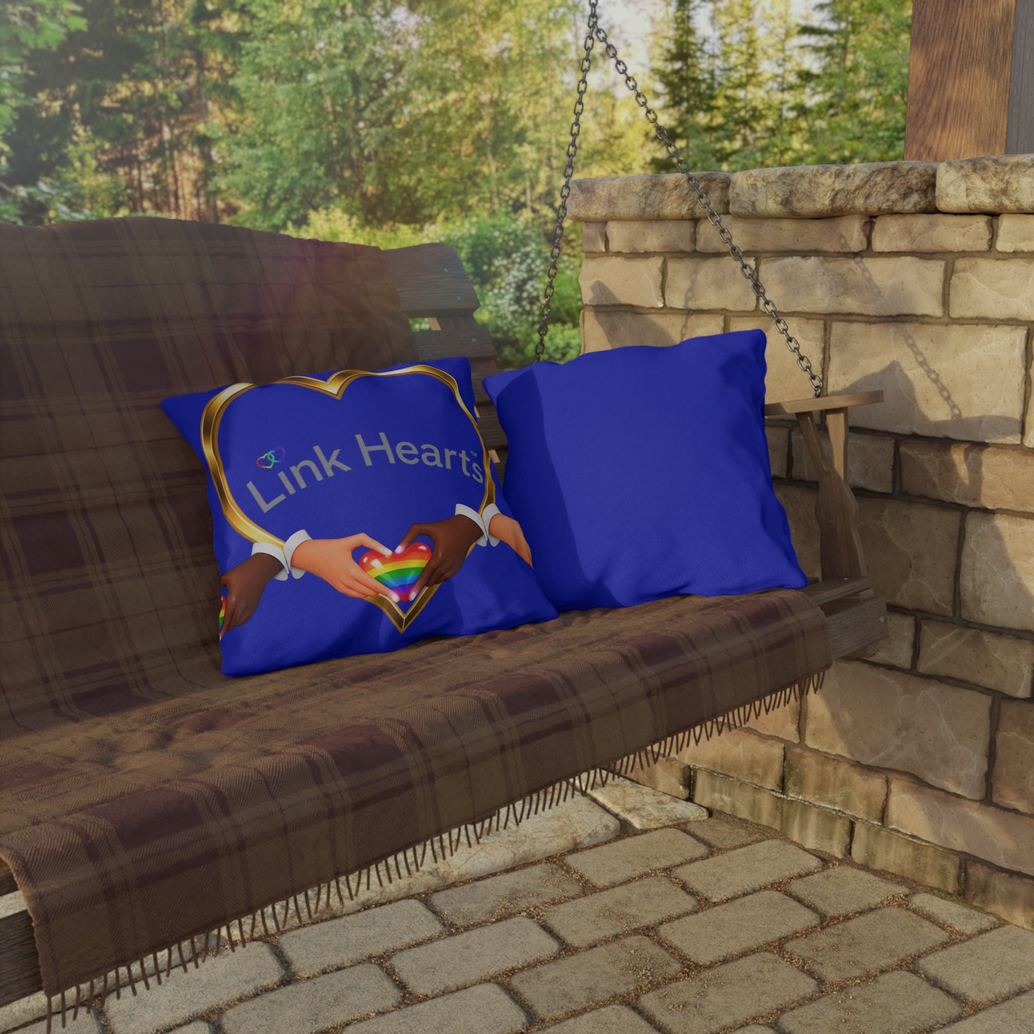 Link Hearts Outdoor Pillow — Rainbow Heart Hands Design