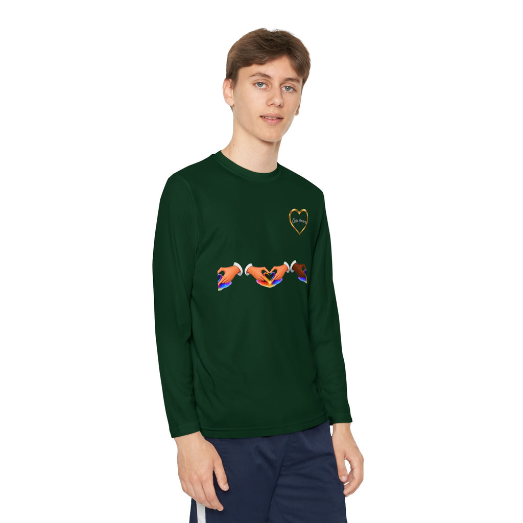 Link Hearts™ Youth Long Sleeve Tee – Rainbow Hand Heart Design (Love Unity)