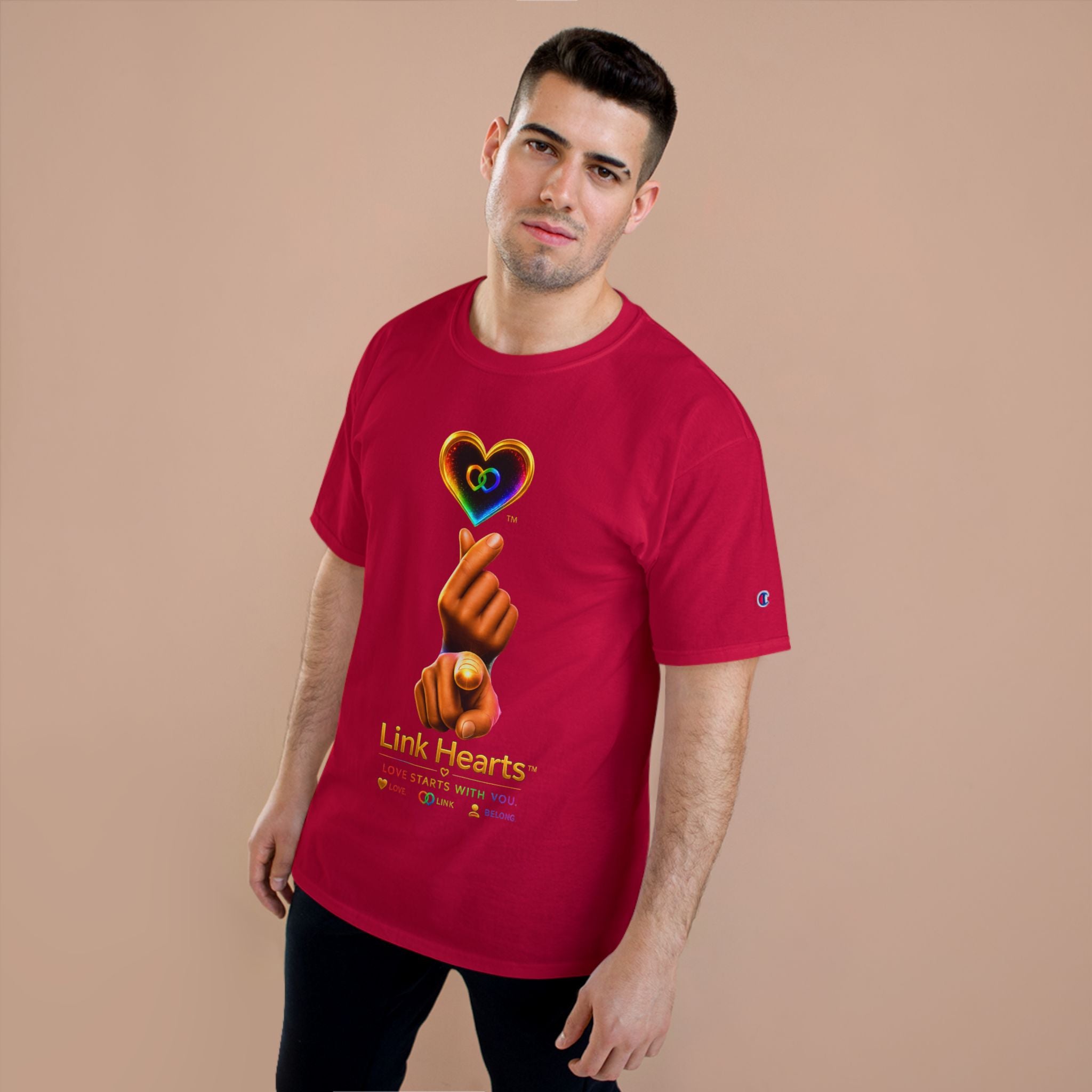Link Hearts™ T-Shirt — Rainbow Finger Heart Love Graphic Tee