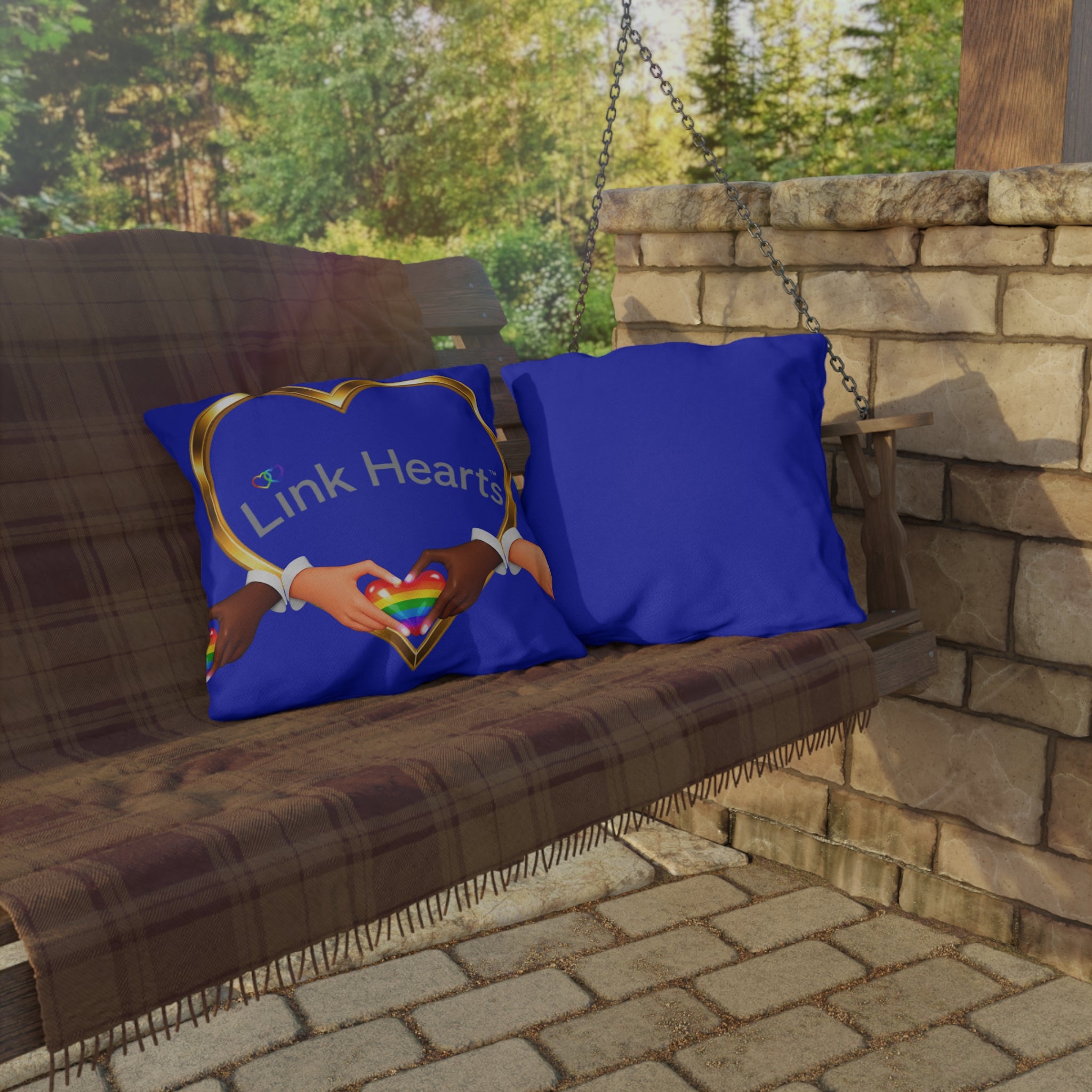 Link Hearts Outdoor Pillow — Rainbow Heart Hands Design