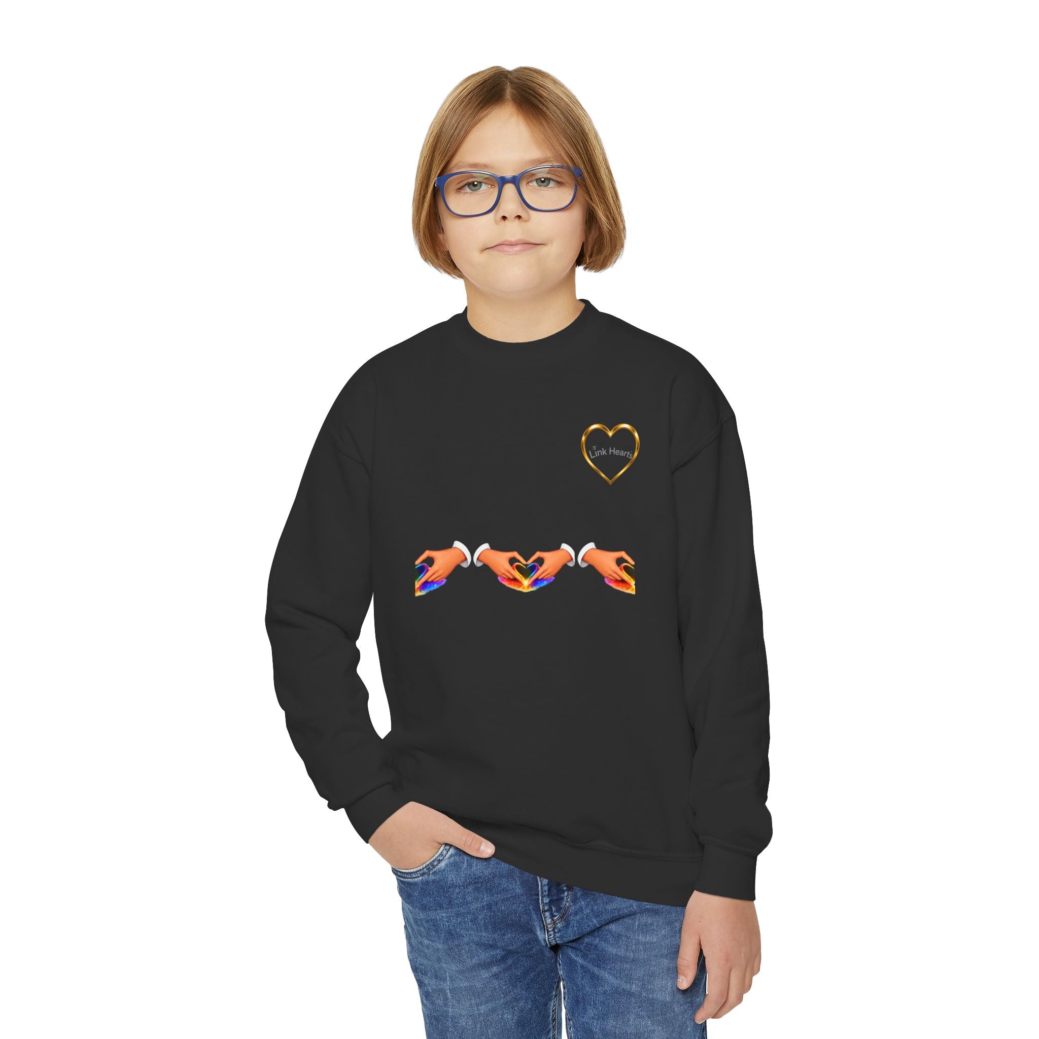 Link Hearts™ Youth Crewneck Sweatshirt — Kids' Heart Link Graphic Pullover