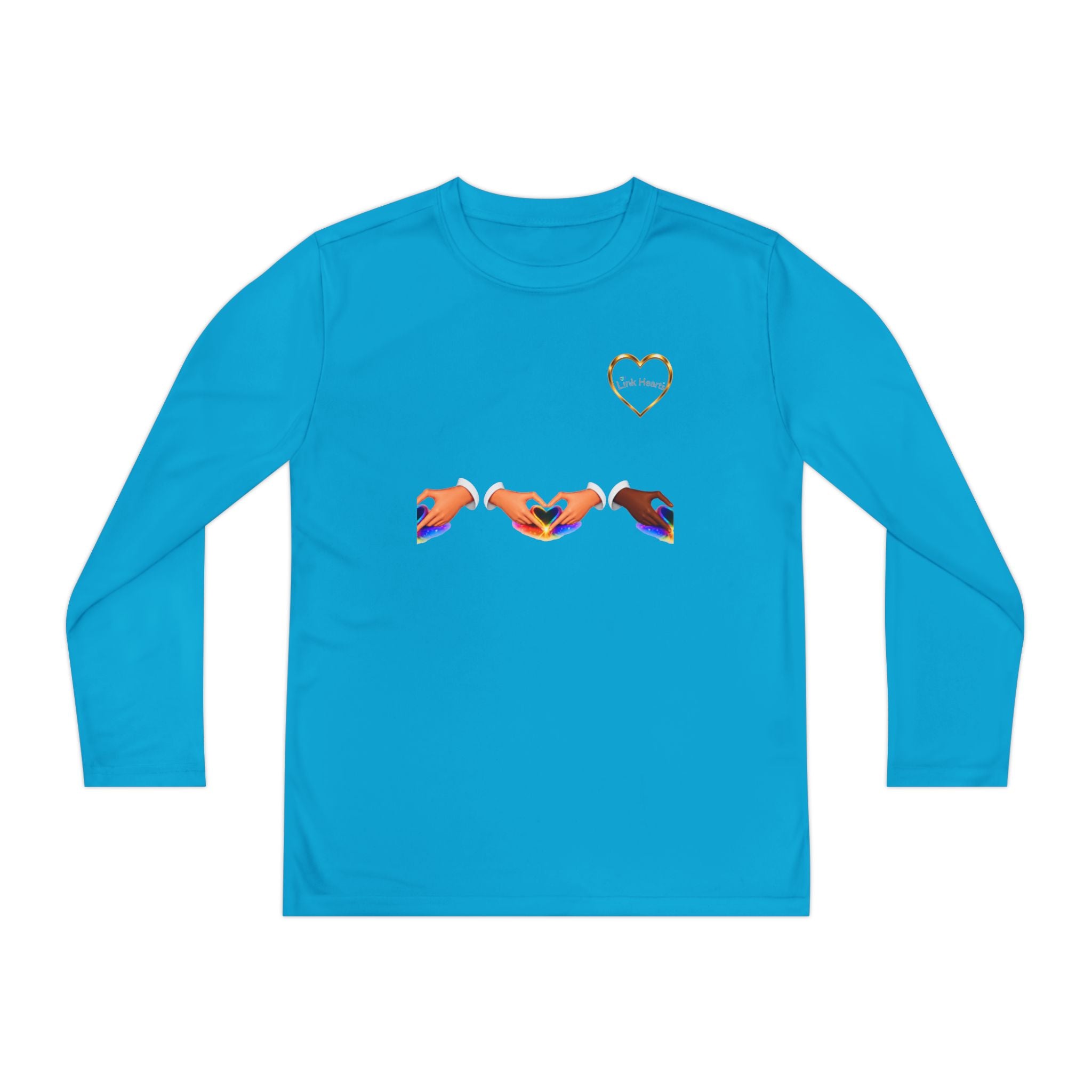 Link Hearts™ Youth Long Sleeve Tee – Rainbow Hand Heart Design (Love Unity)