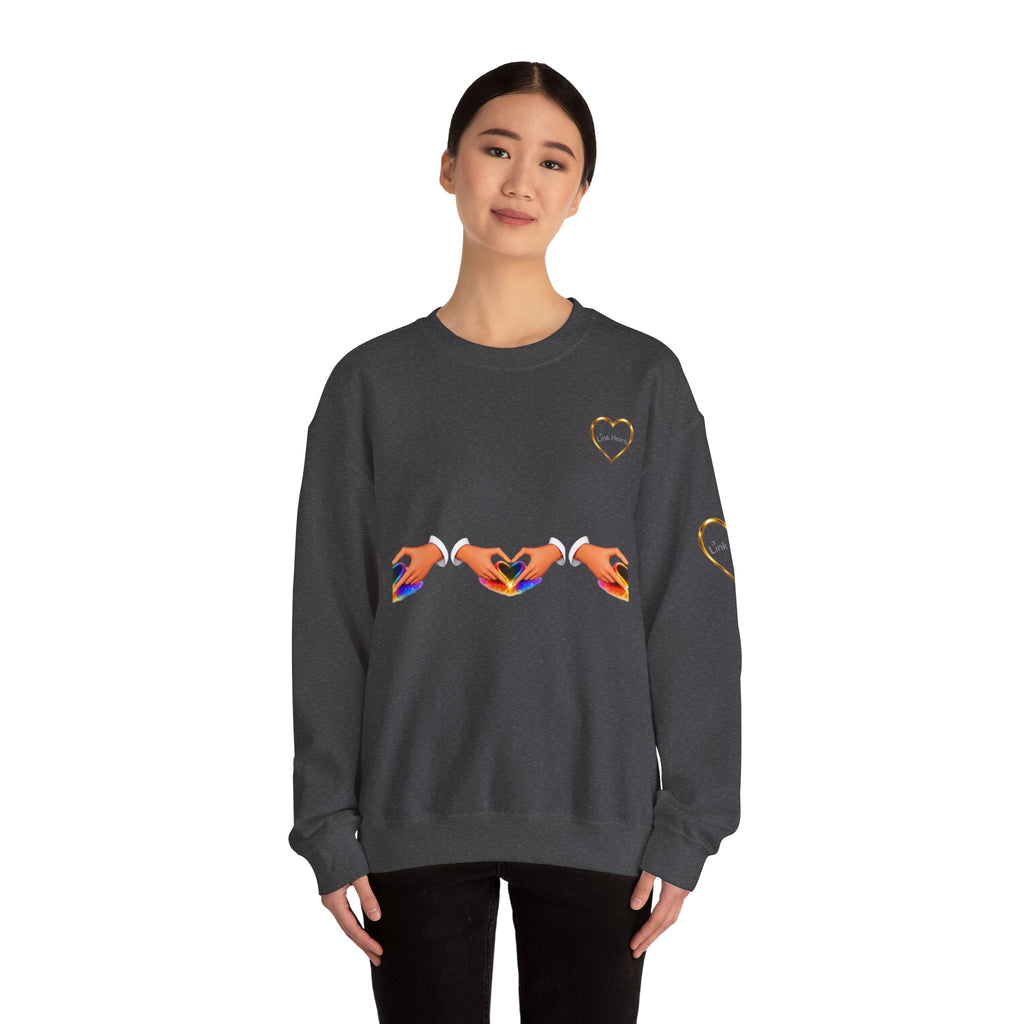 Heart Hands Crewneck Sweatshirt — Rainbow Heart Hand Gesture Pullover