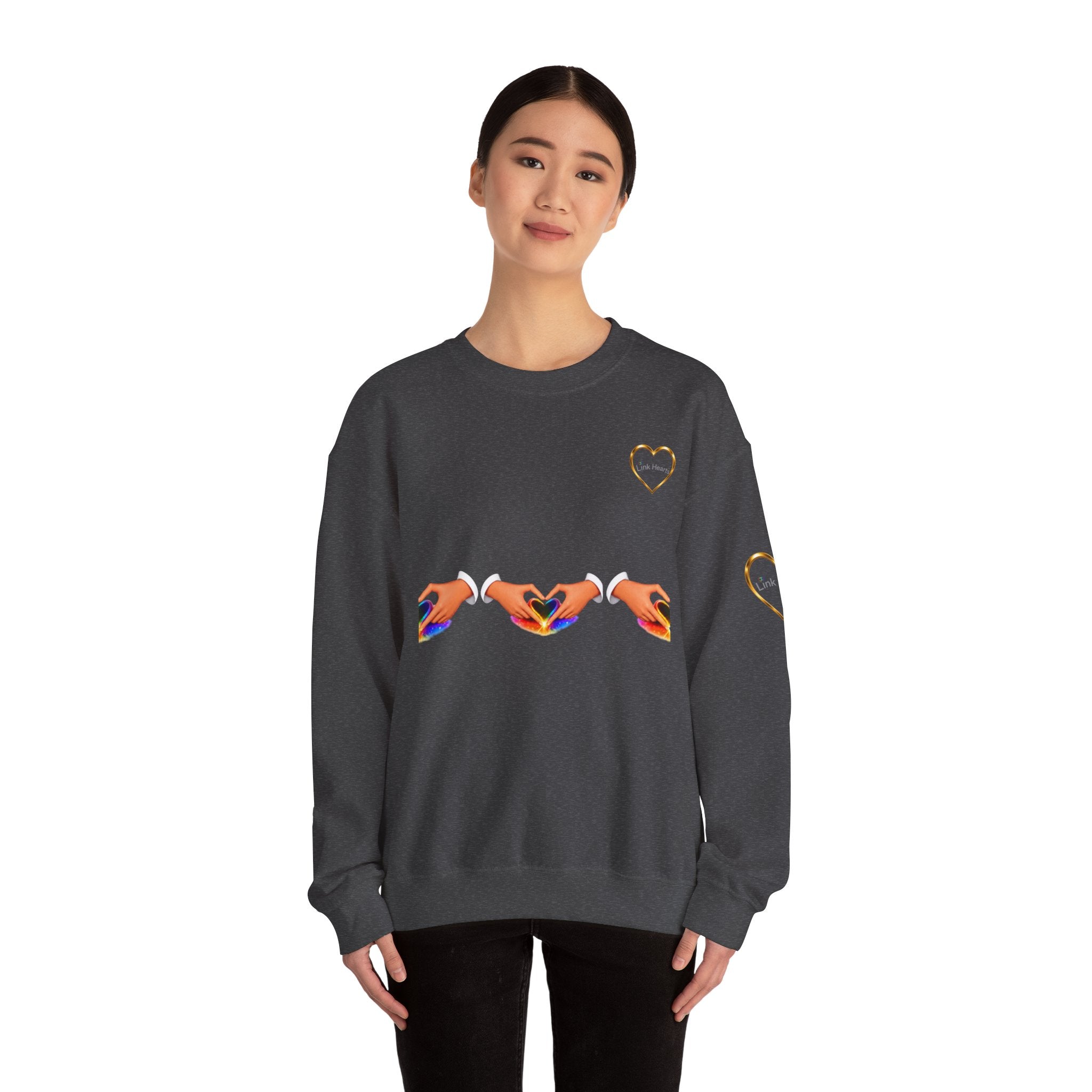 Heart Hands Crewneck Sweatshirt — Rainbow Heart Hand Gesture Pullover