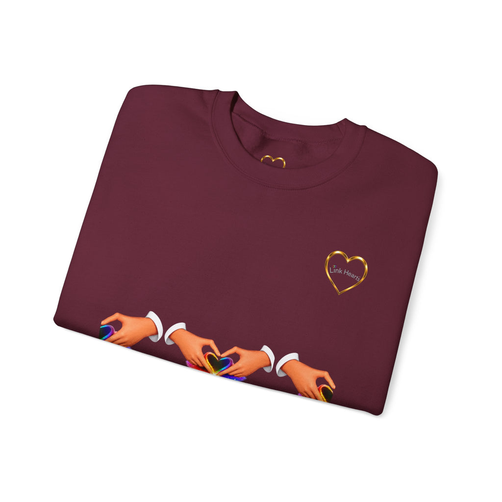 Heart Hands Crewneck Sweatshirt — Rainbow Heart Hand Gesture Pullover