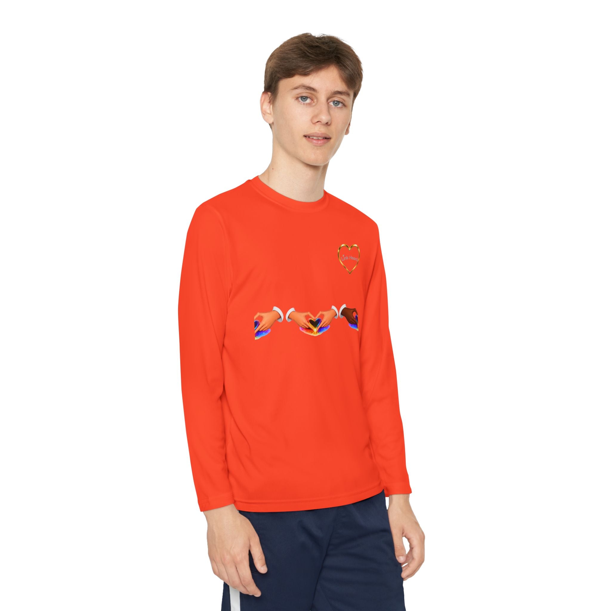 Link Hearts™ Youth Long Sleeve Tee – Rainbow Hand Heart Design (Love Unity)