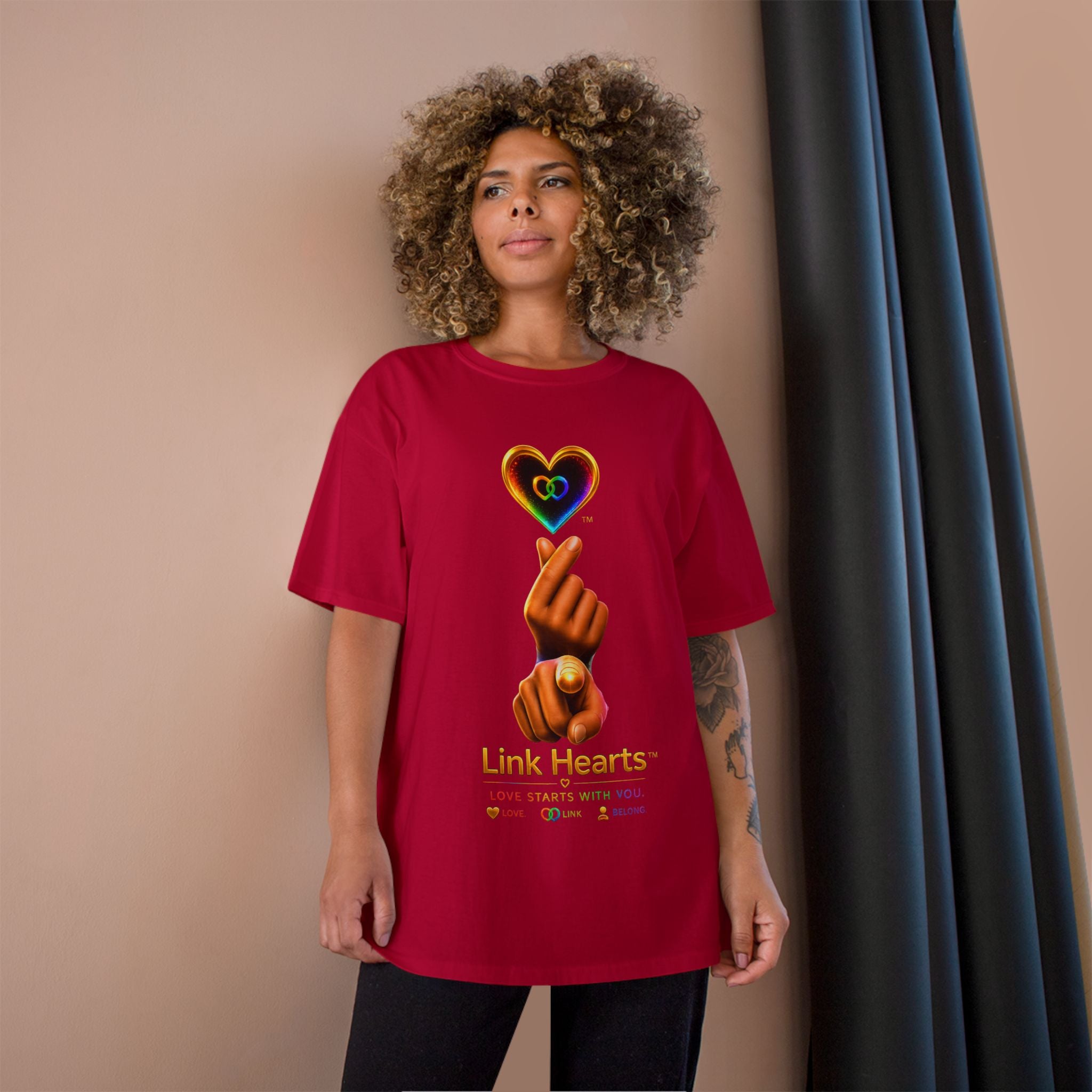 Link Hearts™ T-Shirt — Rainbow Finger Heart Love Graphic Tee