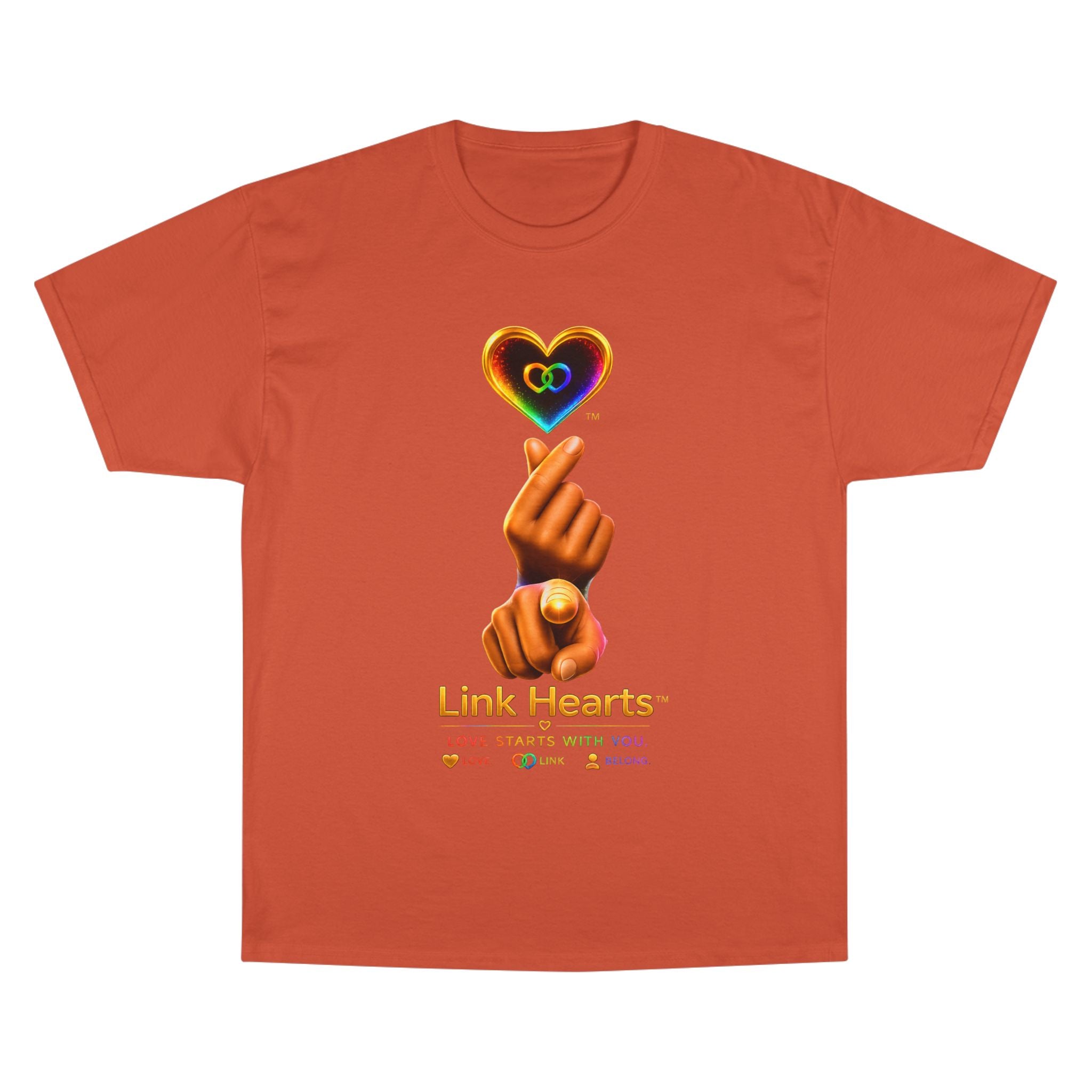 Link Hearts™ T-Shirt — Rainbow Finger Heart Love Graphic Tee