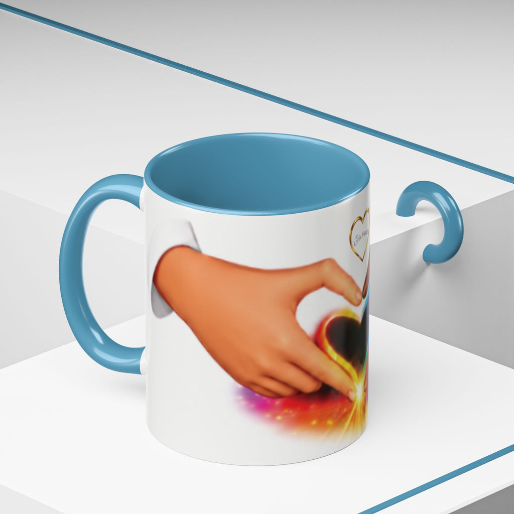 Link Hearts™ Unity Heart Mug. Rainbow Heart Hands Coffee Cup (Love & Unity)