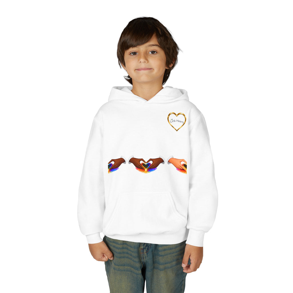 Youth Hoodie — Rainbow Heart Hands Design