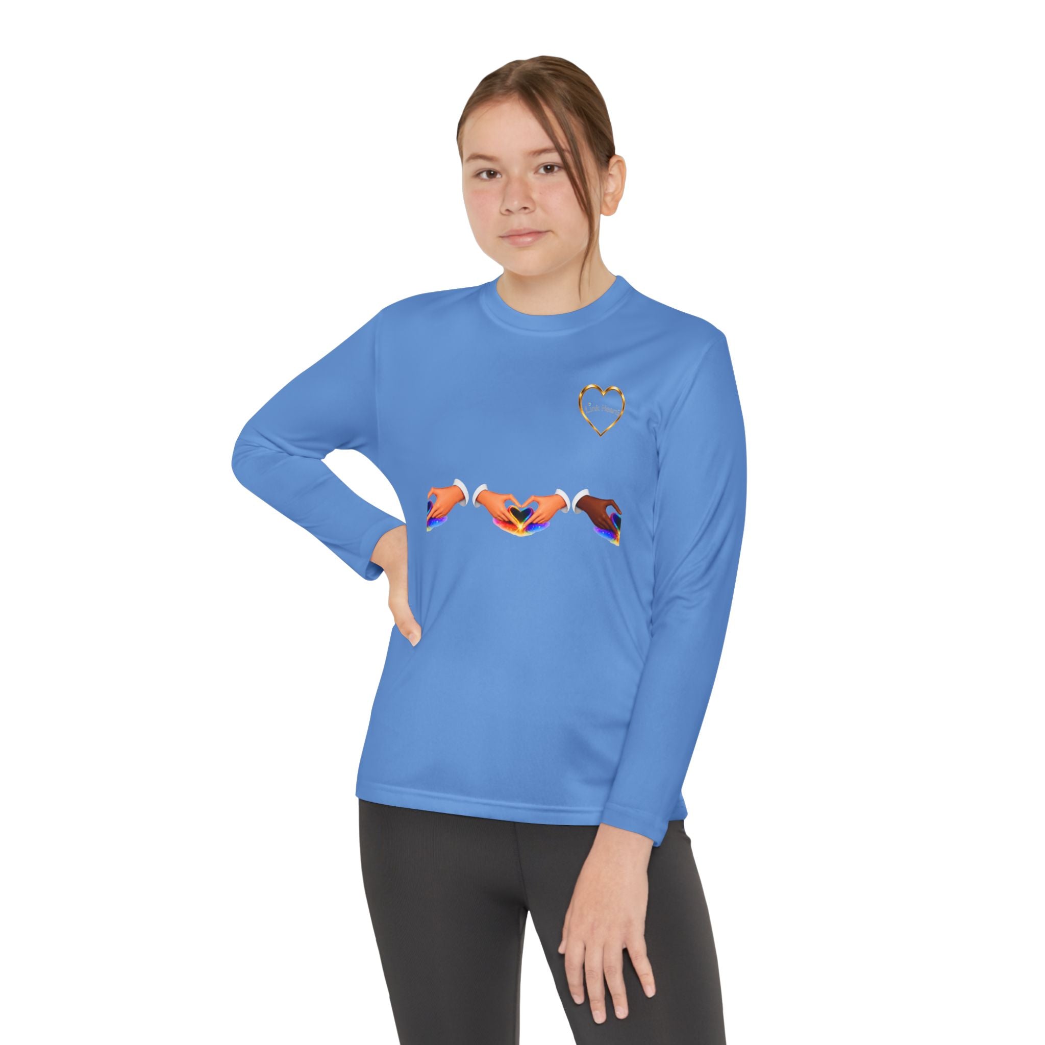 Link Hearts™ Youth Long Sleeve Tee – Rainbow Hand Heart Design (Love Unity)