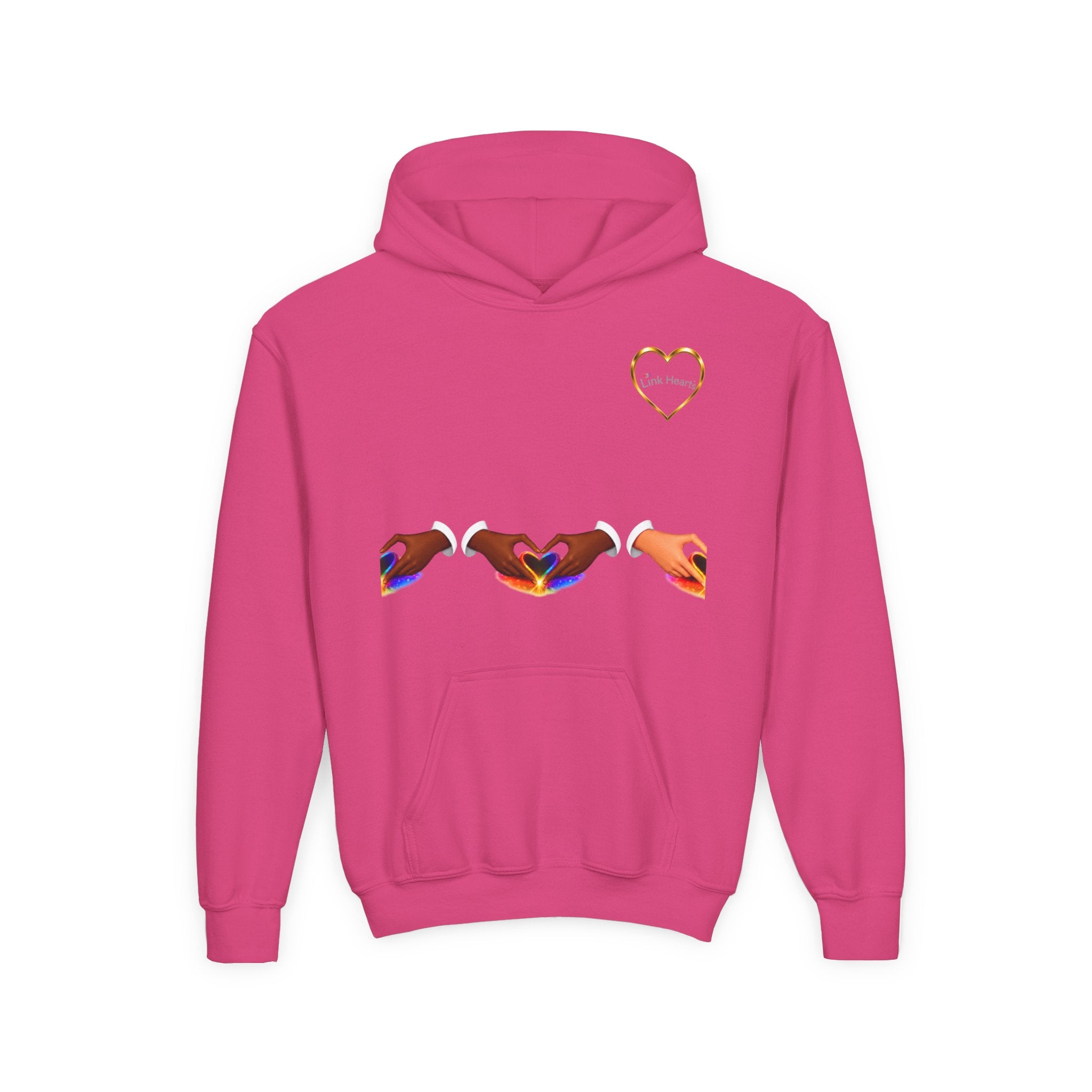Youth Hoodie — Rainbow Heart Hands Design
