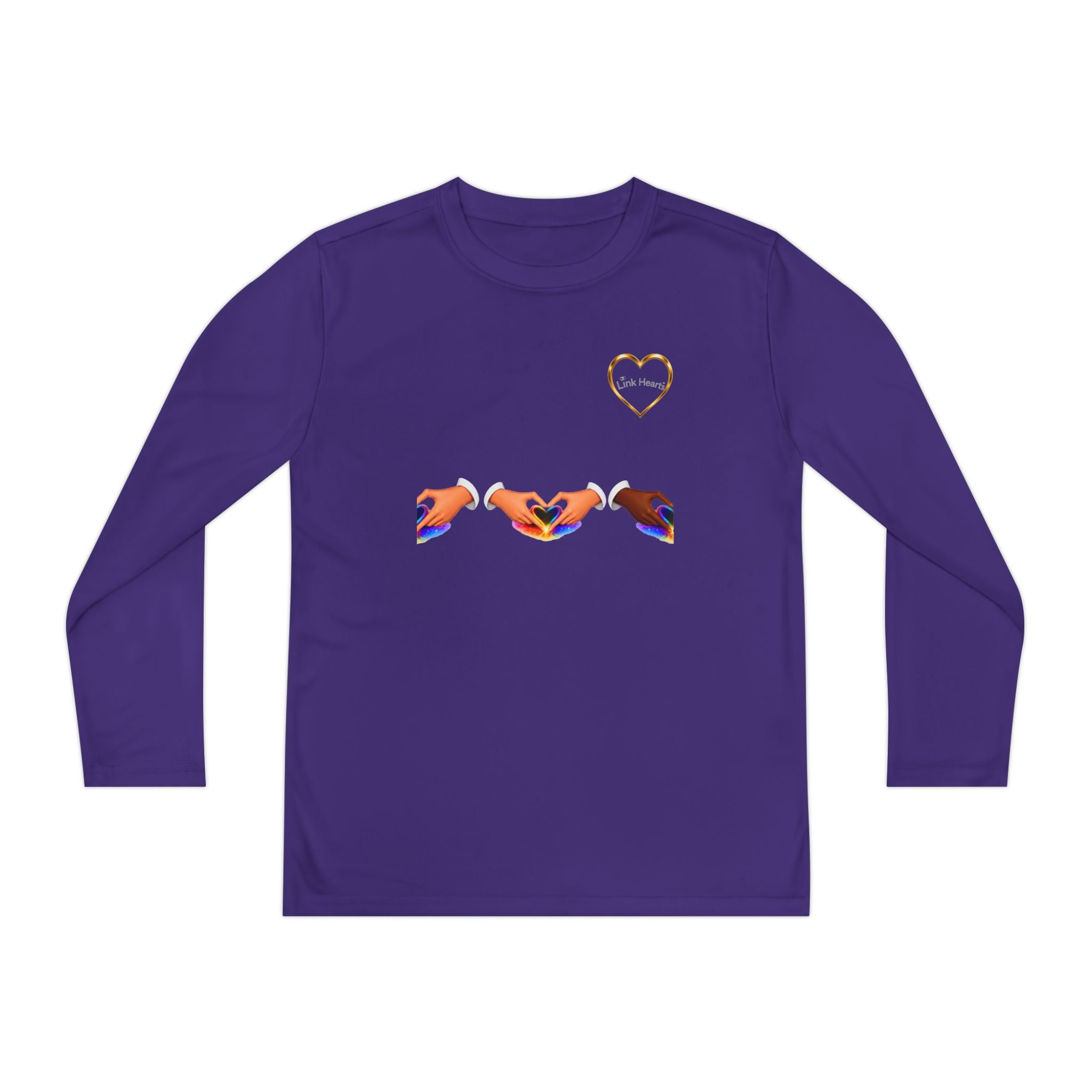 Link Hearts™ Youth Long Sleeve Tee – Rainbow Hand Heart Design (Love Unity)