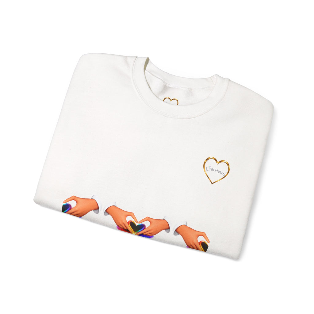 Heart Hands Crewneck Sweatshirt — Rainbow Heart Hand Gesture Pullover
