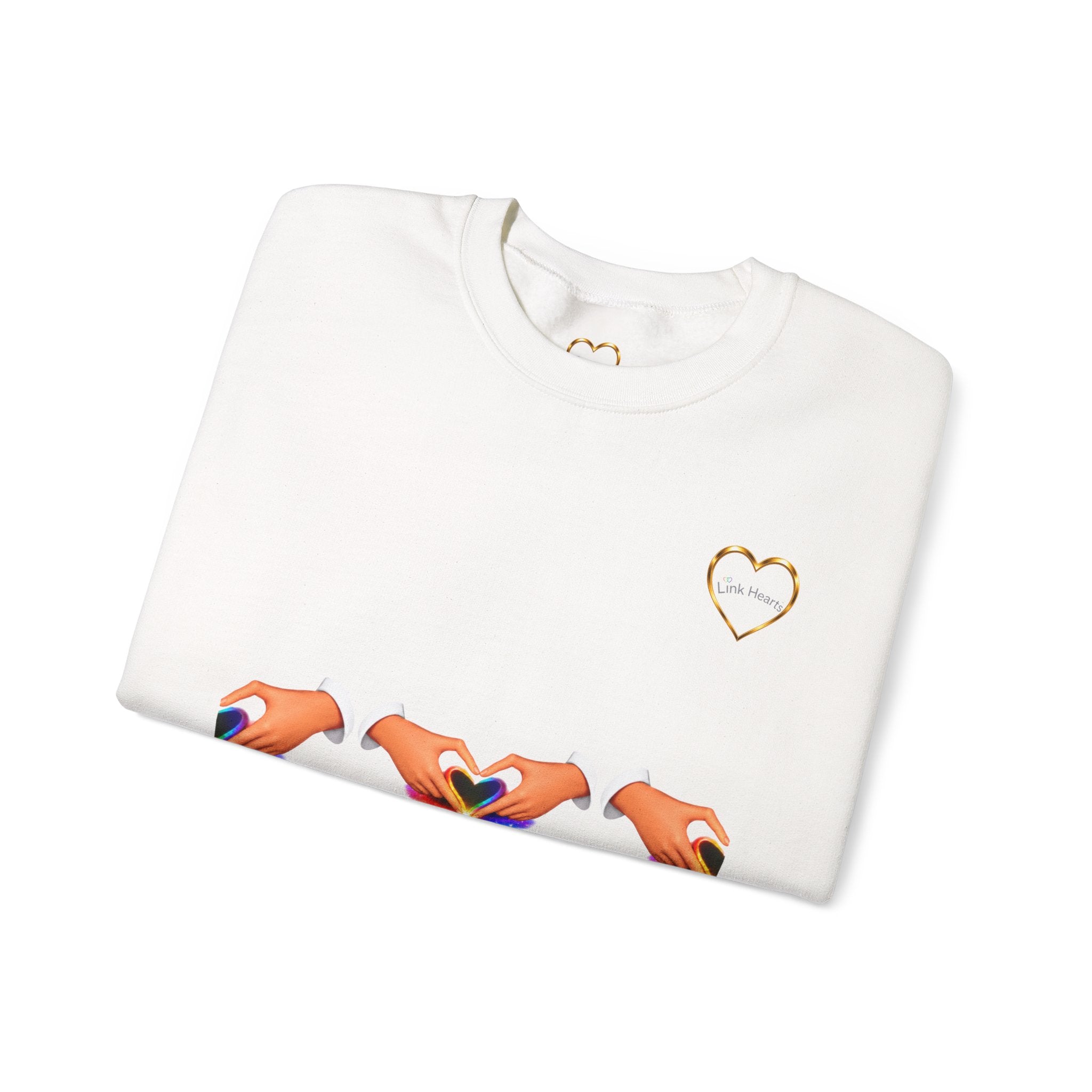 Heart Hands Crewneck Sweatshirt — Rainbow Heart Hand Gesture Pullover