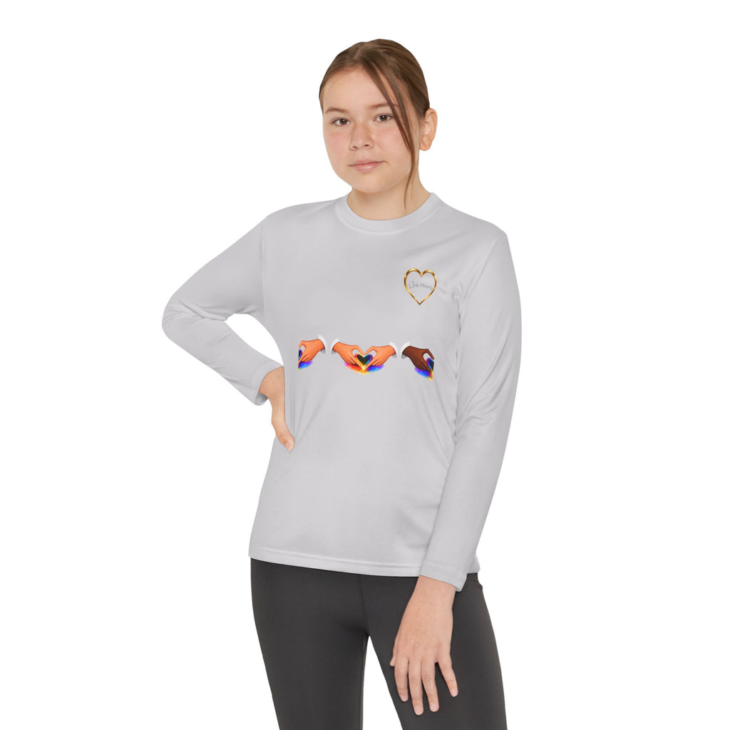 Link Hearts™ Youth Long Sleeve Tee – Rainbow Hand Heart Design (Love Unity)