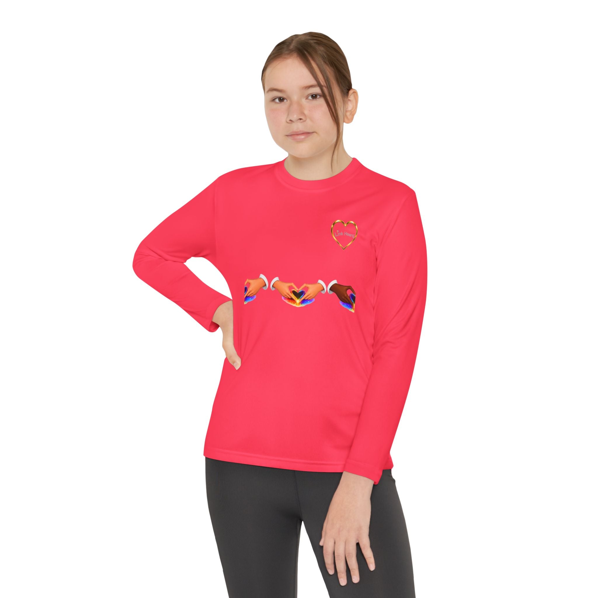 Link Hearts™ Youth Long Sleeve Tee – Rainbow Hand Heart Design (Love Unity)