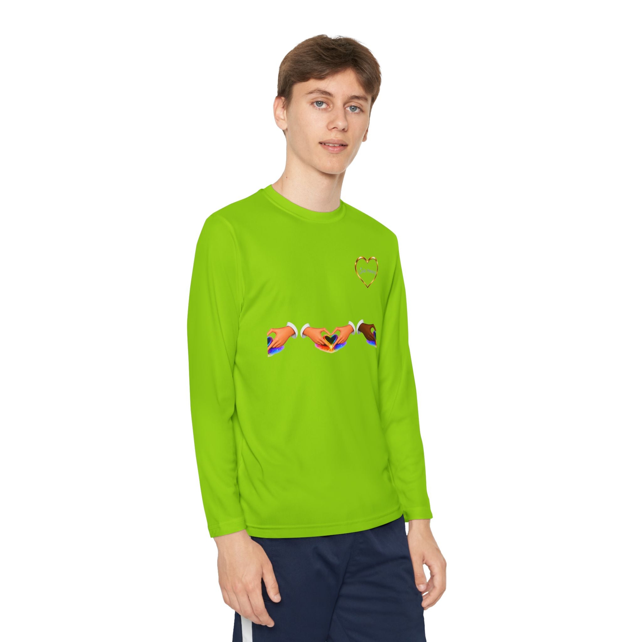 Link Hearts™ Youth Long Sleeve Tee – Rainbow Hand Heart Design (Love Unity)