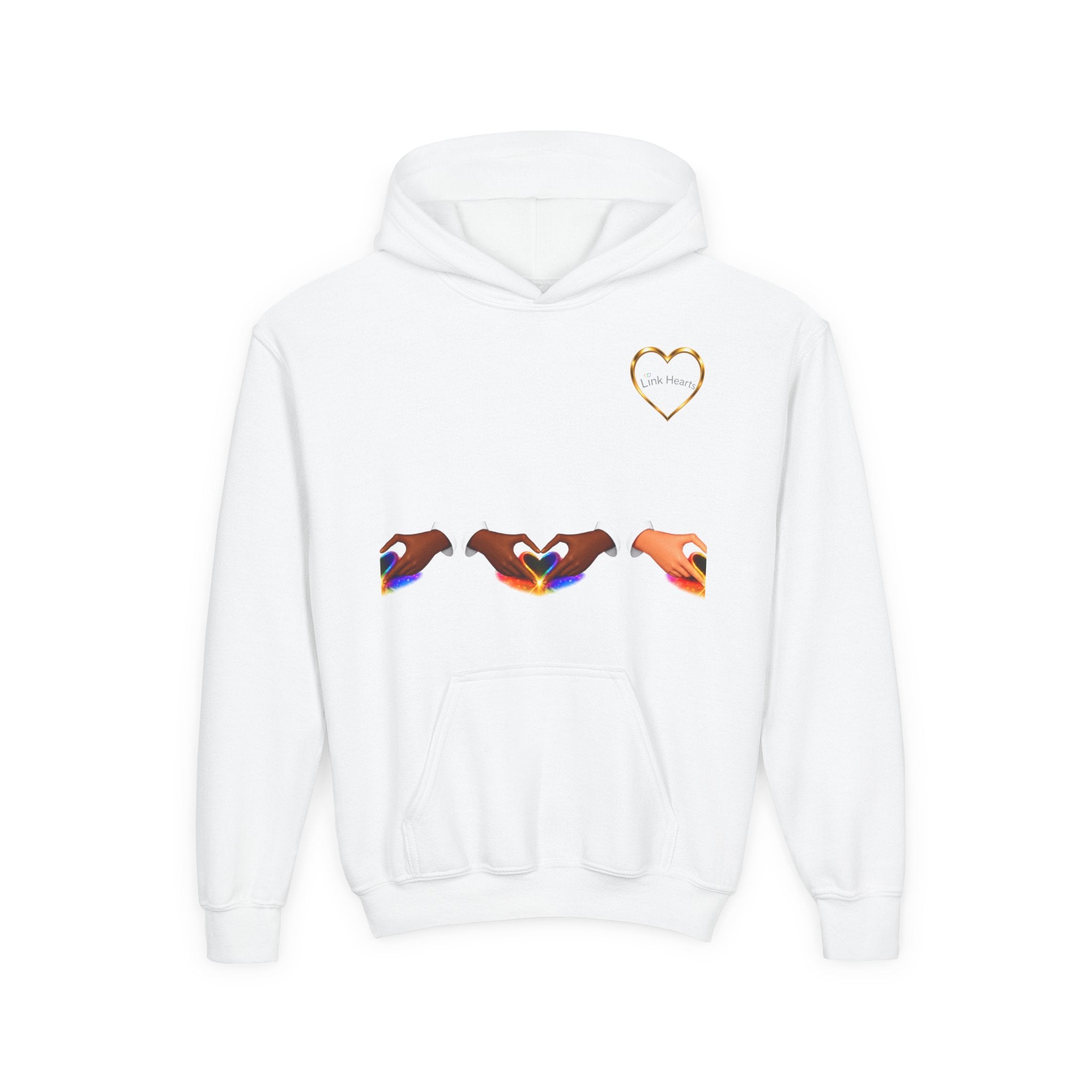 Youth Hoodie — Rainbow Heart Hands Design