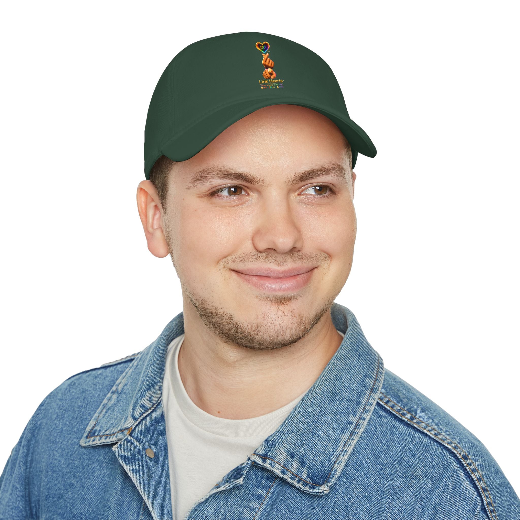 Link Hearts™ — 'Little Hearts' Rainbow Finger Heart Logo Low Profile Baseball Cap — 'Little Hearts' Rainbow Finger Heart Embroidered Cap