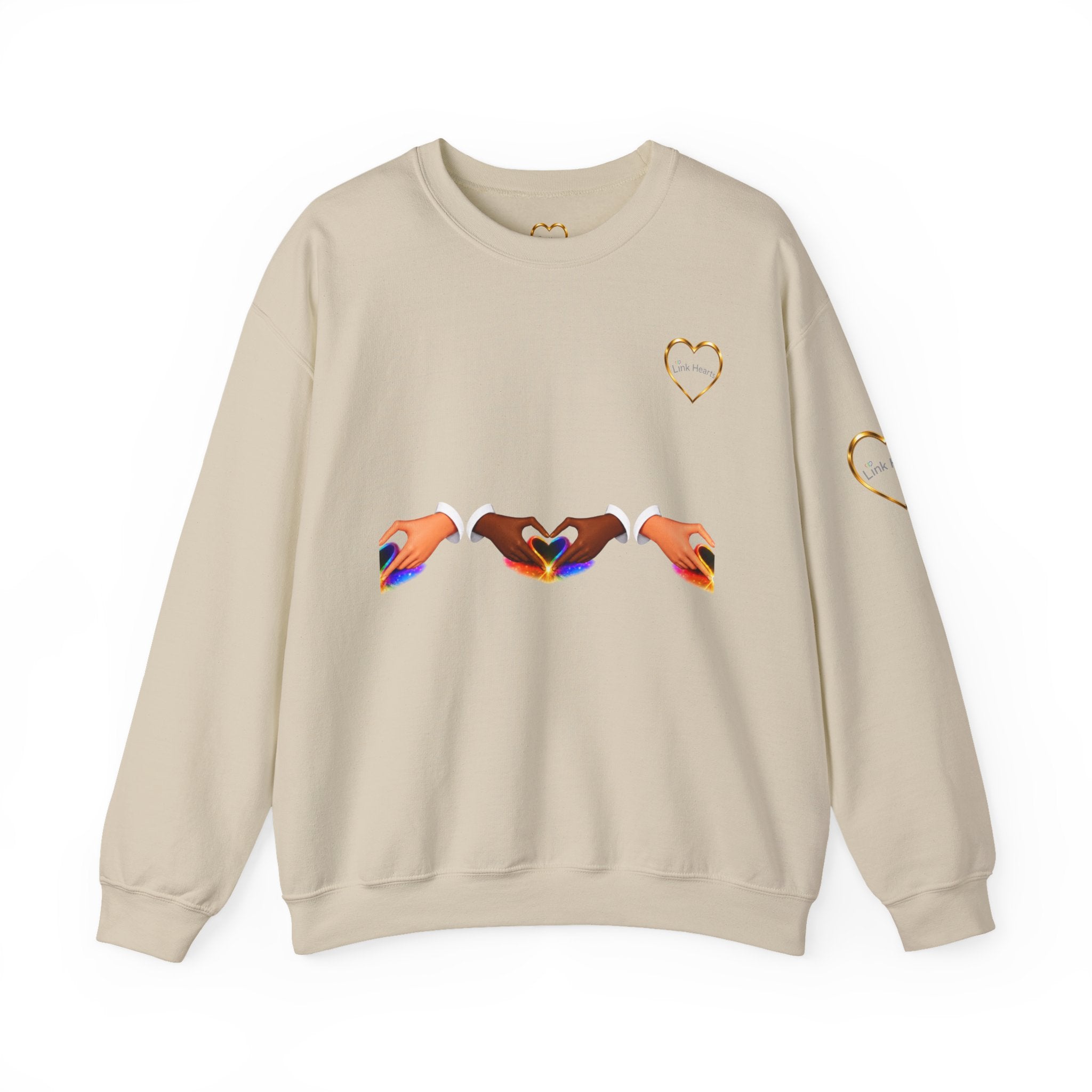 Love Hands Crewneck Sweatshirt — Rainbow Heart Solidarity Pullover