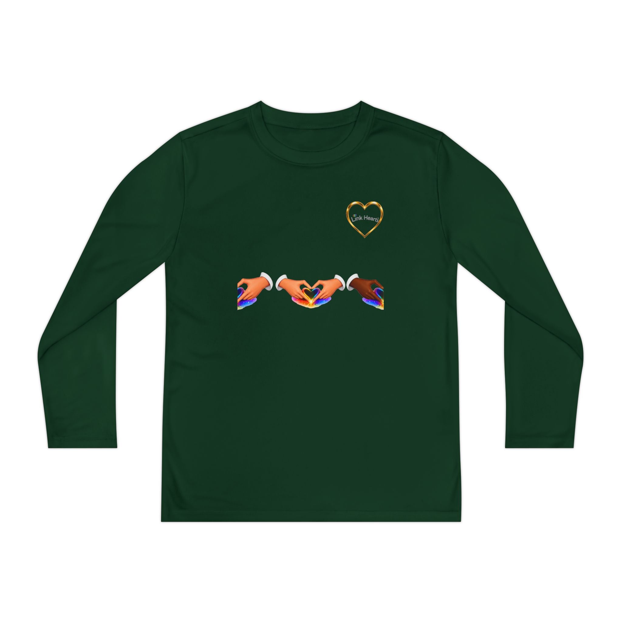 Link Hearts™ Youth Long Sleeve Tee – Rainbow Hand Heart Design (Love Unity)