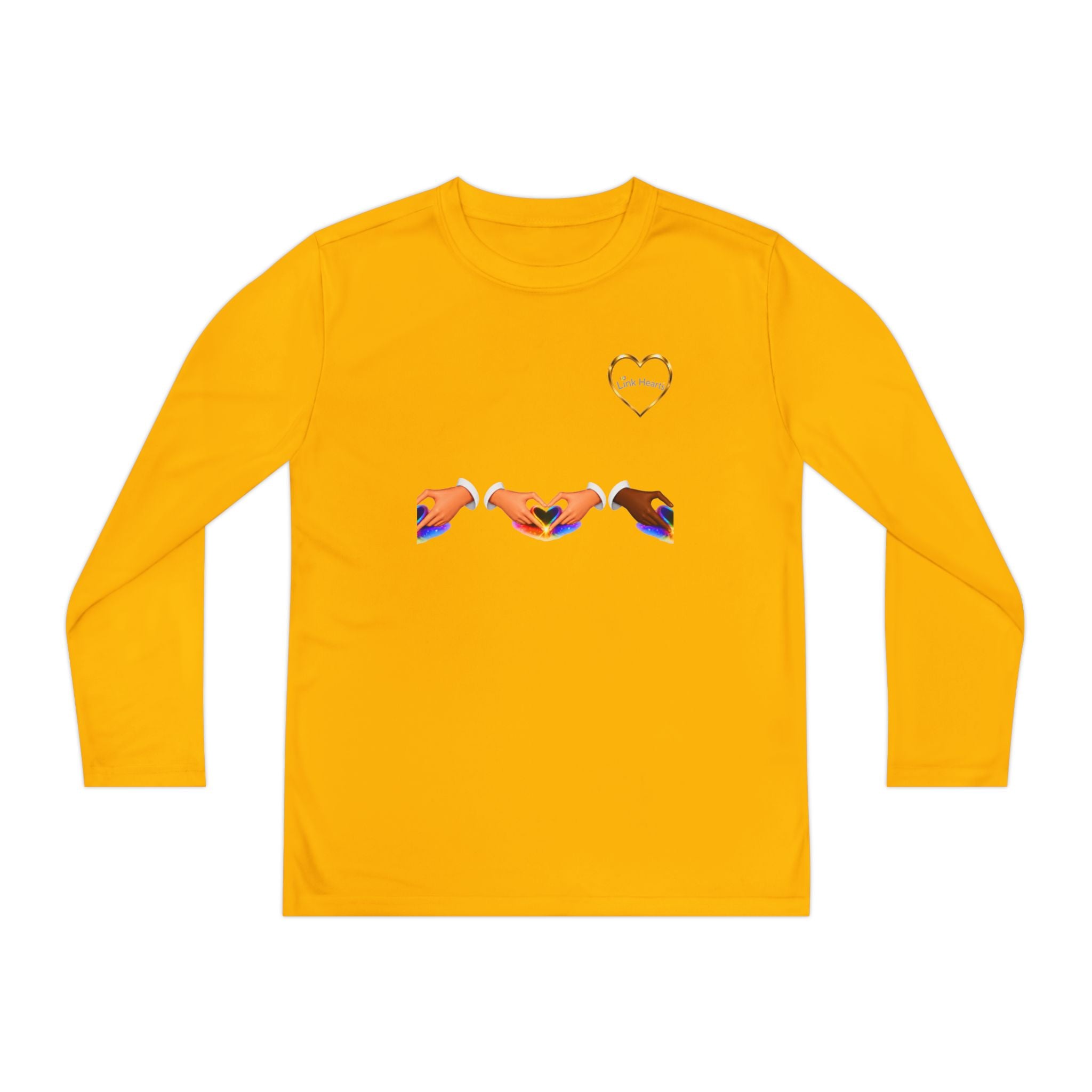 Link Hearts™ Youth Long Sleeve Tee – Rainbow Hand Heart Design (Love Unity)