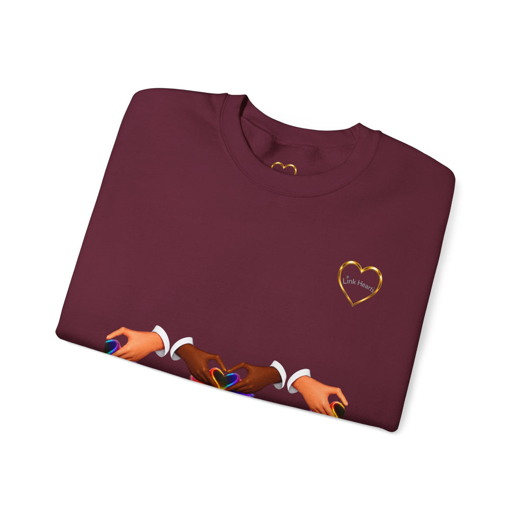 Love Hands Crewneck Sweatshirt — Rainbow Heart Solidarity Pullover