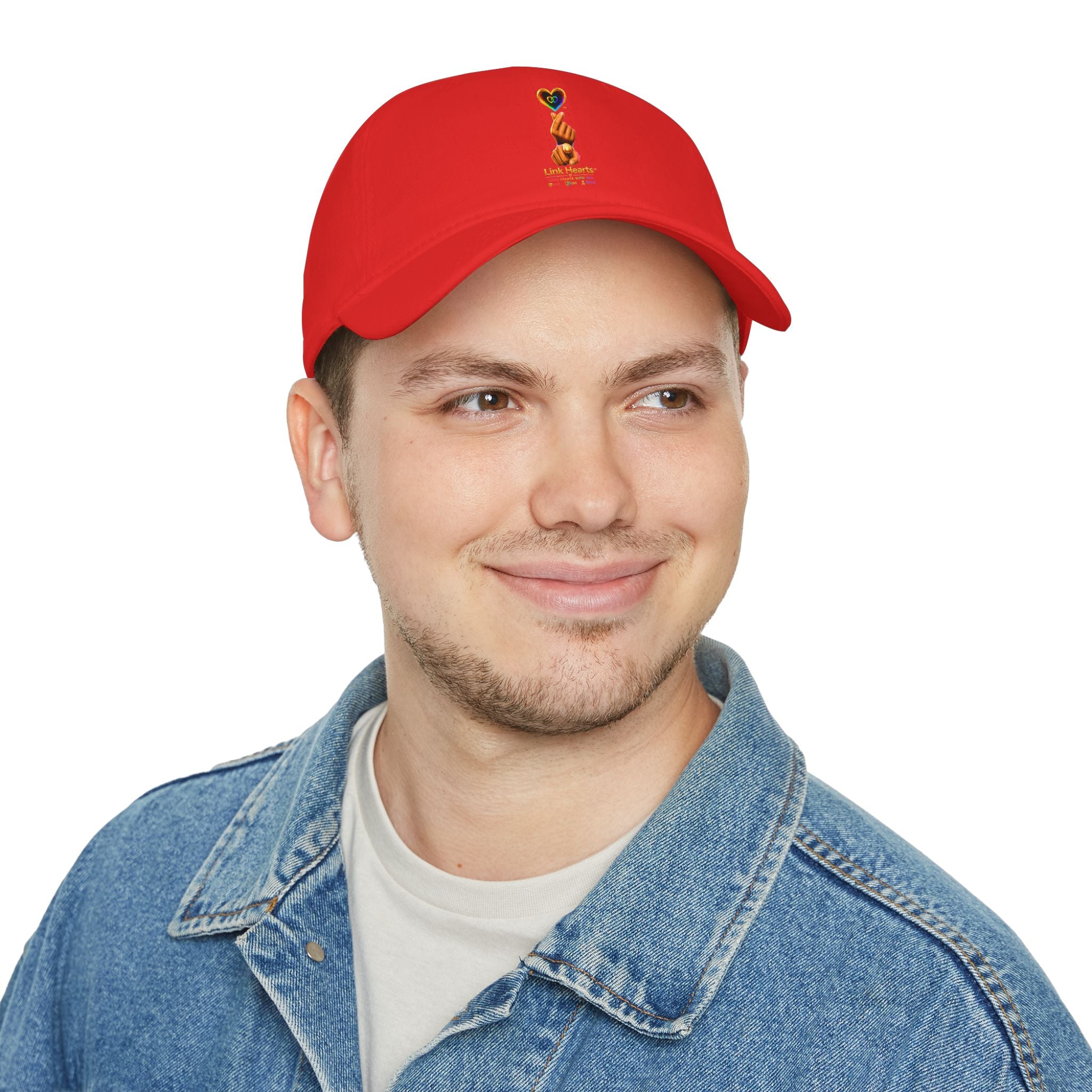 Link Hearts™ — 'Little Hearts' Rainbow Finger Heart Logo Low Profile Baseball Cap — 'Little Hearts' Rainbow Finger Heart Embroidered Cap