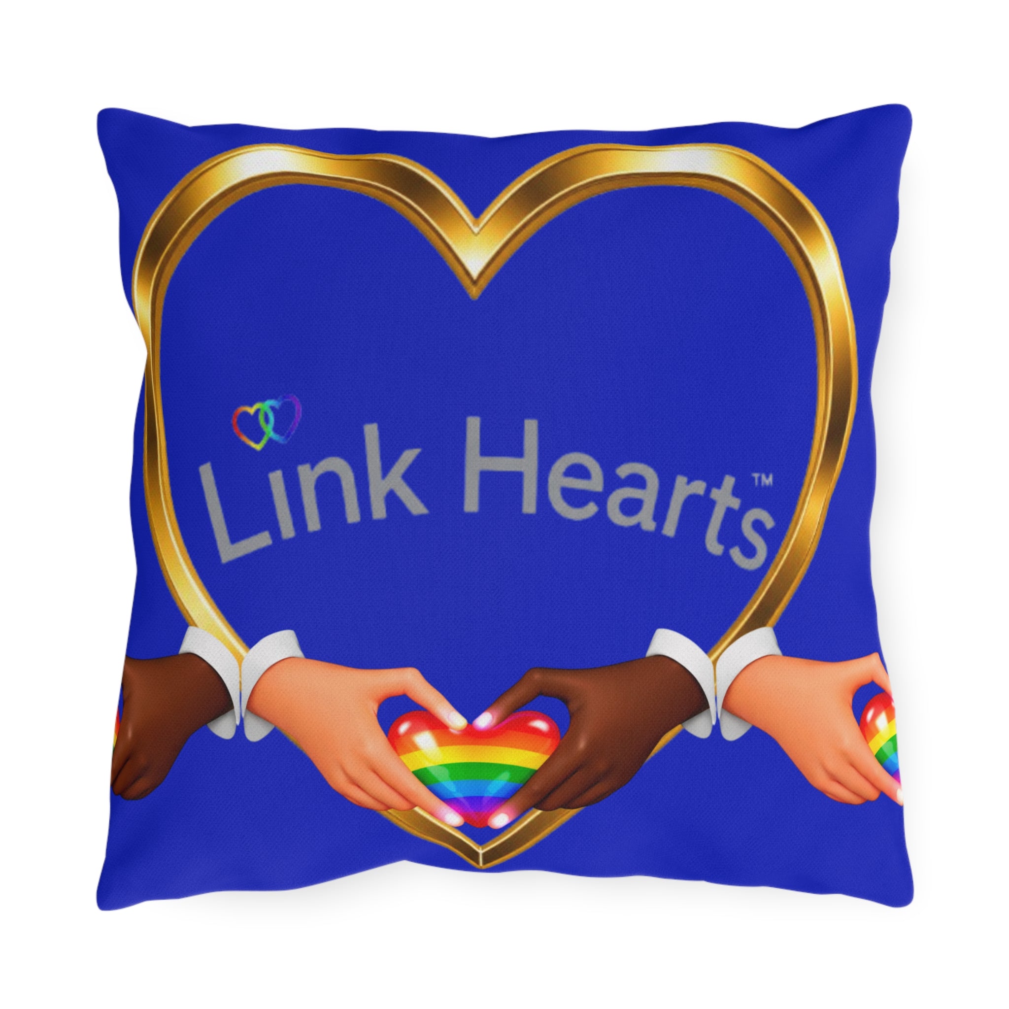 Link Hearts Outdoor Pillow — Rainbow Heart Hands Design